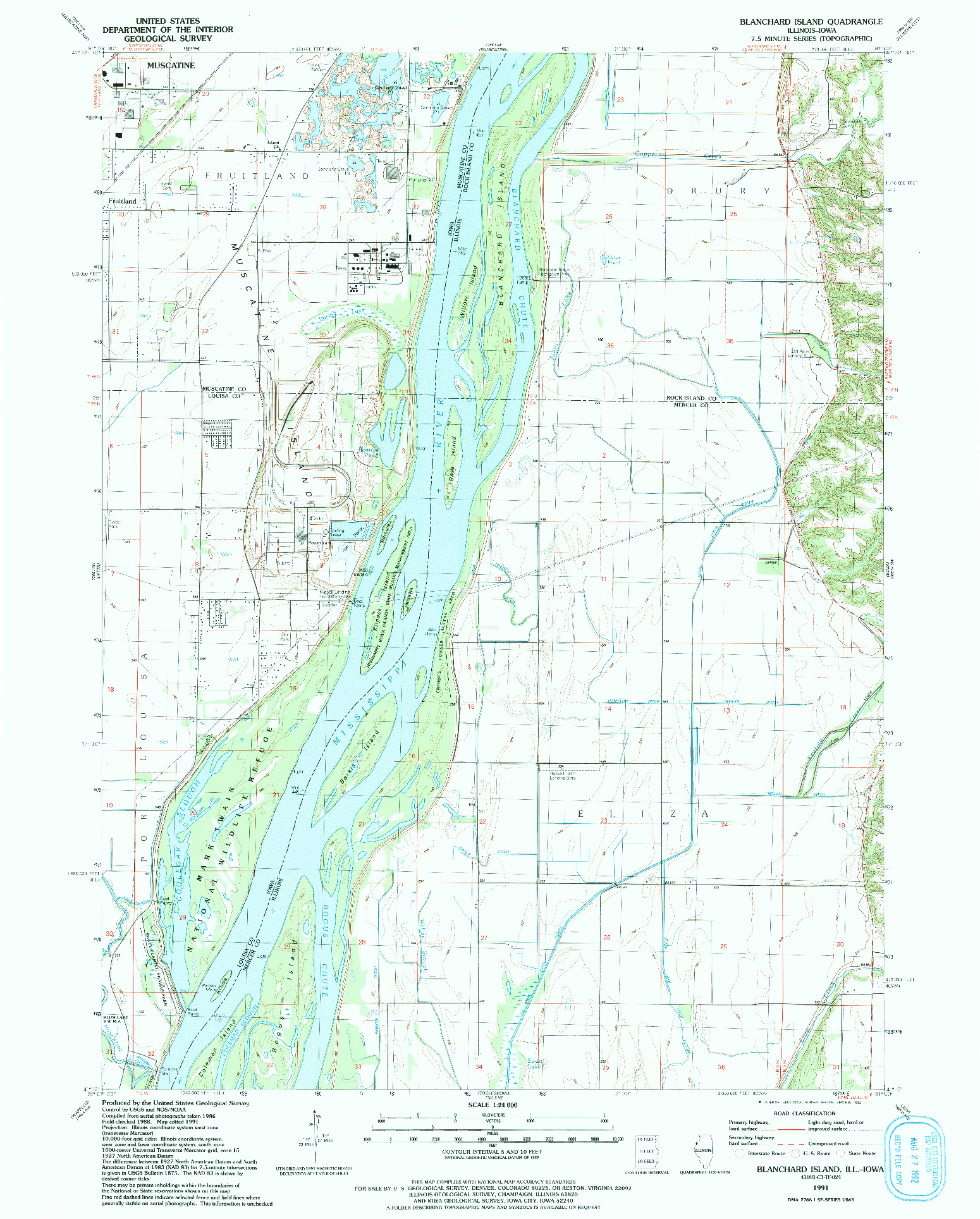 USGS 1:24000-SCALE QUADRANGLE FOR BLANCHARD ISLAND, IL 1991