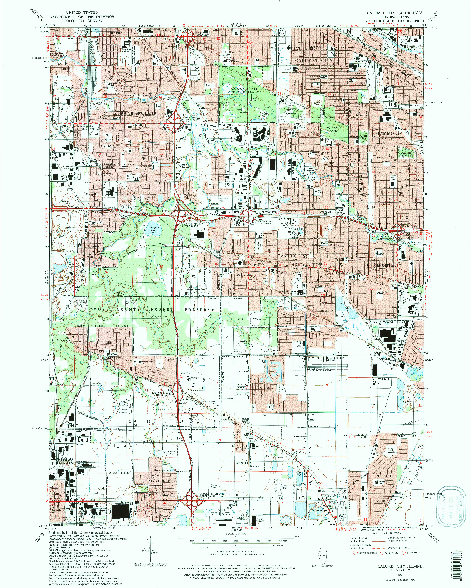 USGS 1:24000-SCALE QUADRANGLE FOR CALUMET CITY, IL 1991