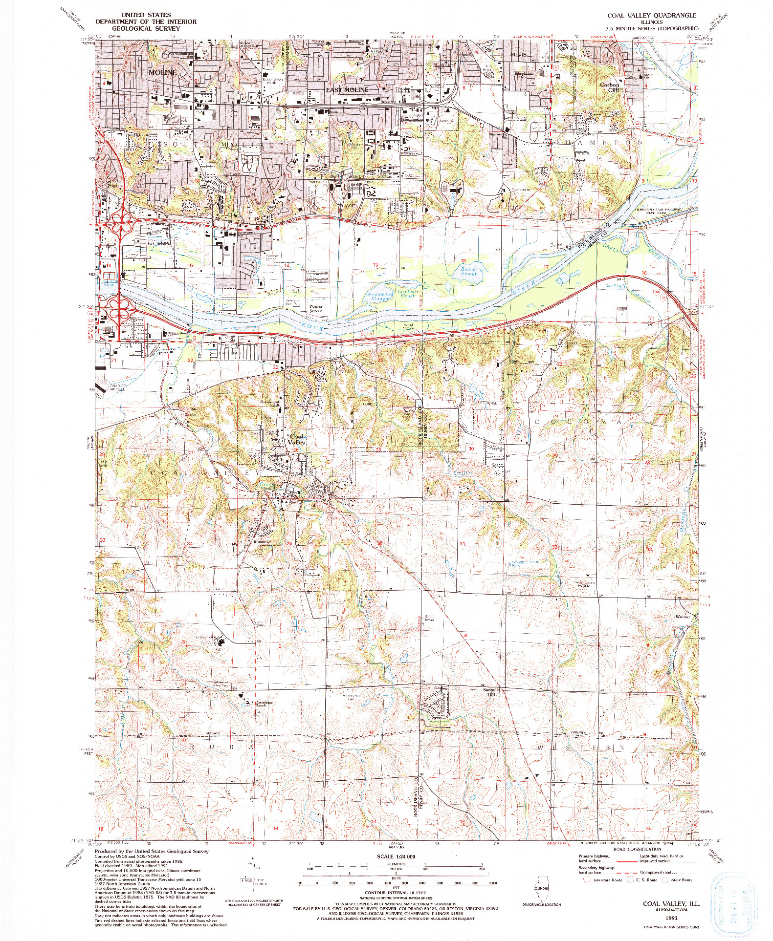 USGS 1:24000-SCALE QUADRANGLE FOR COAL VALLEY, IL 1991