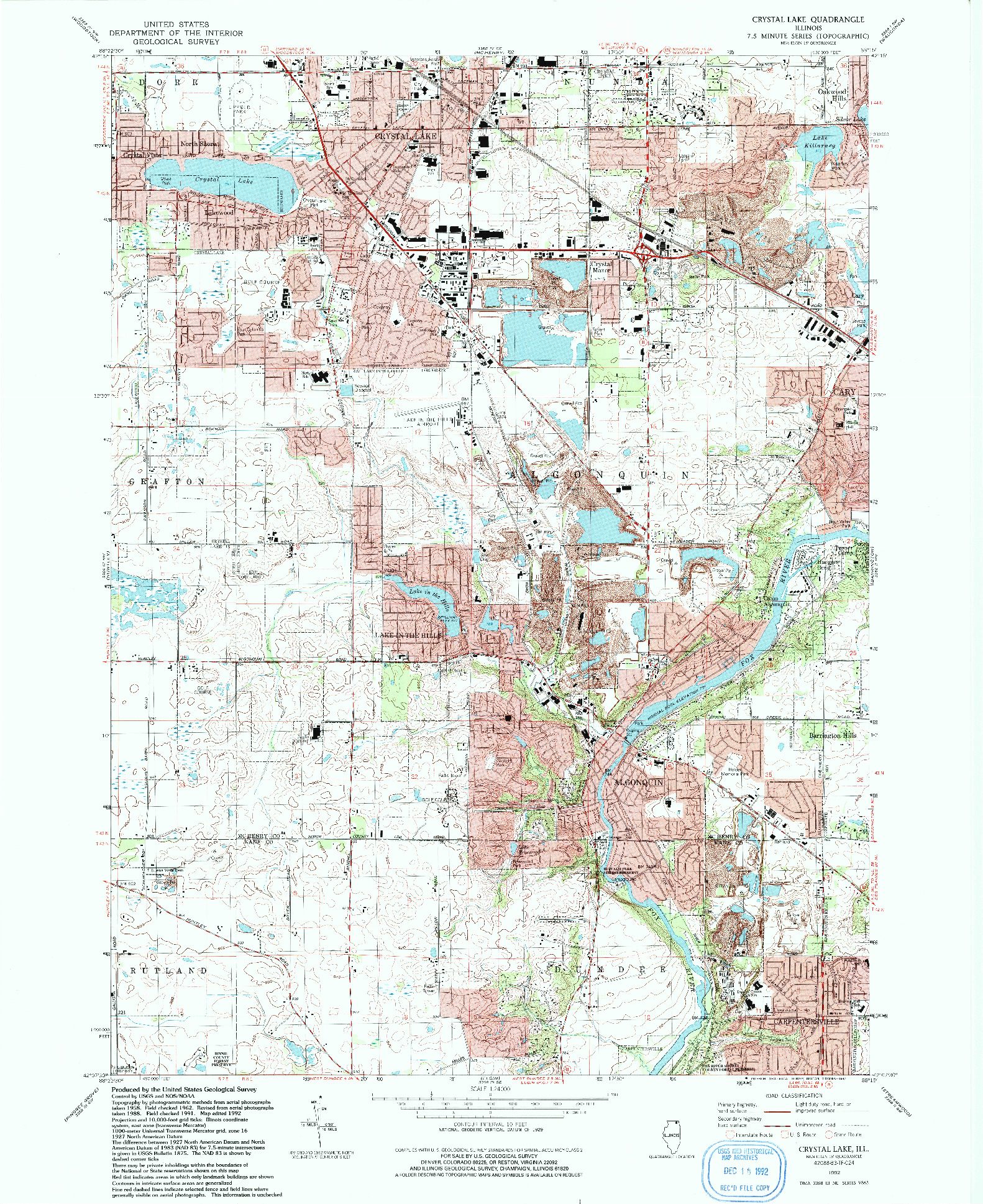 USGS 1:24000-SCALE QUADRANGLE FOR CRYSTAL LAKE, IL 1992