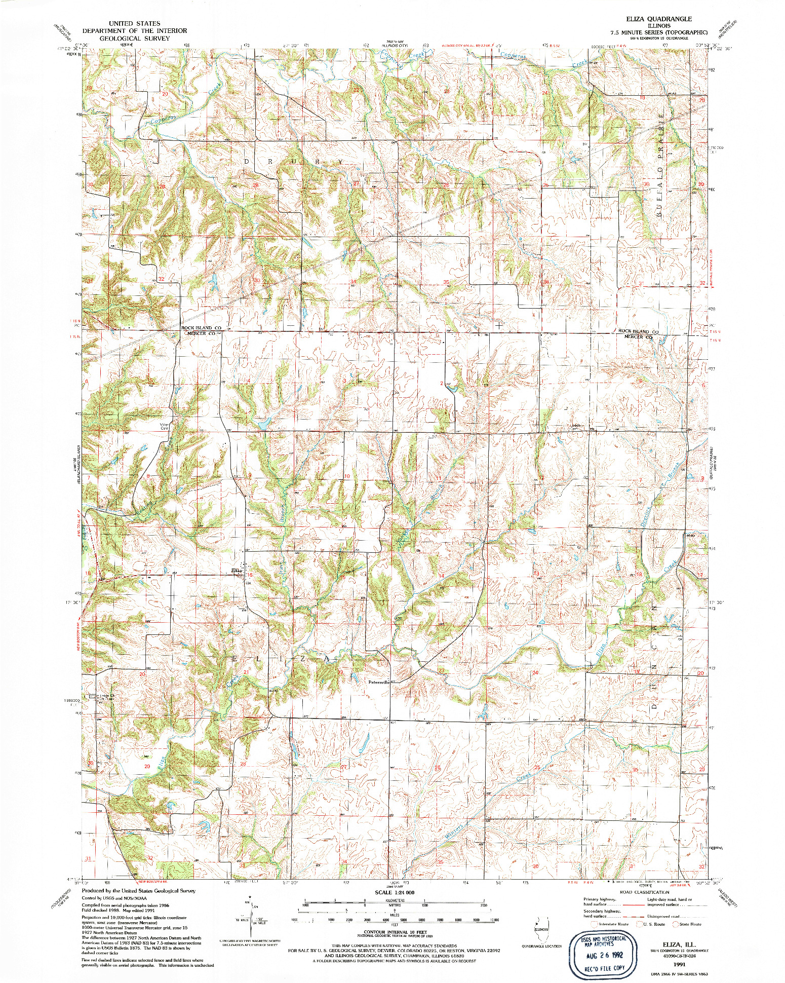 USGS 1:24000-SCALE QUADRANGLE FOR ELIZA, IL 1991