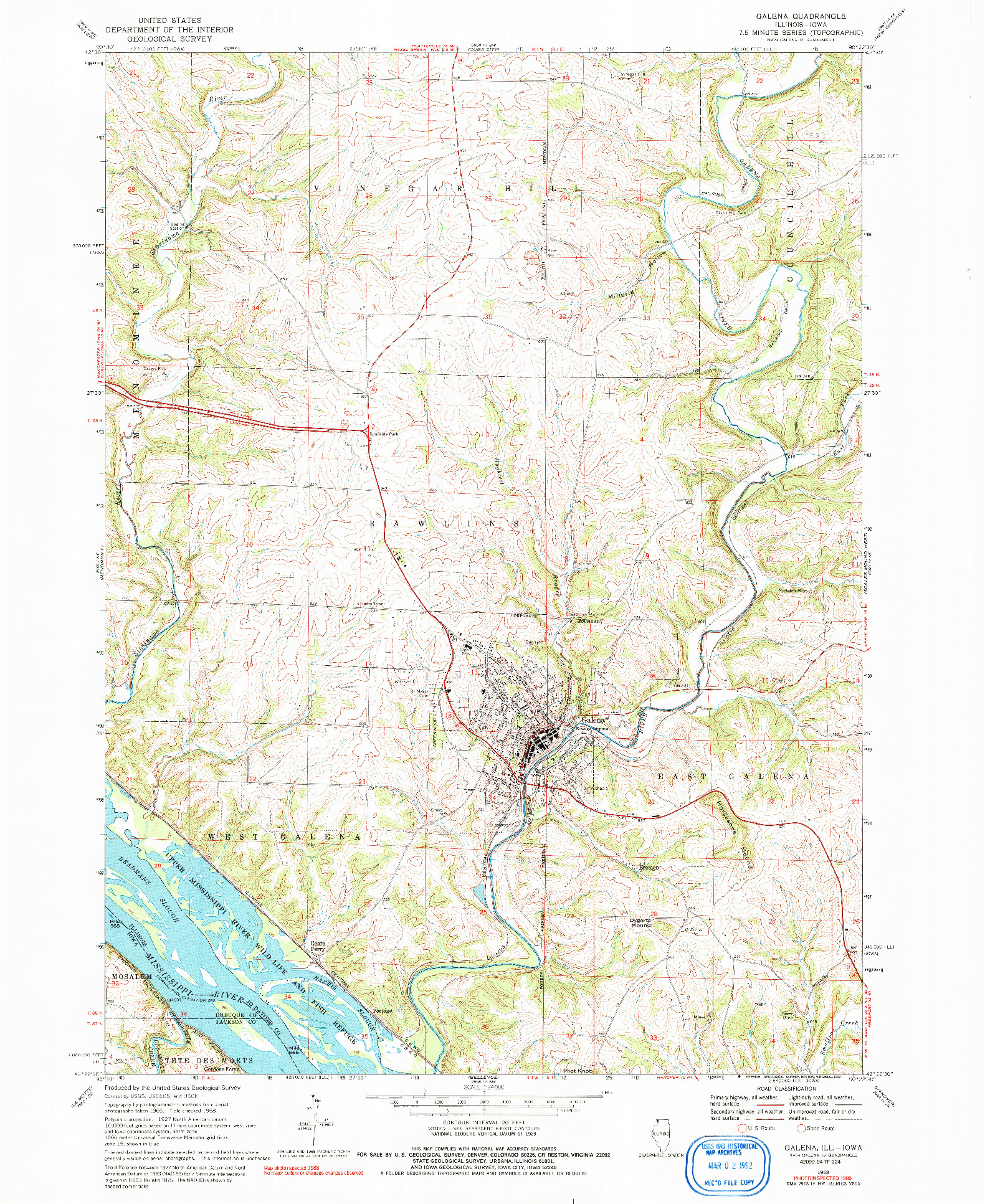 USGS 1:24000-SCALE QUADRANGLE FOR GALENA, IL 1968