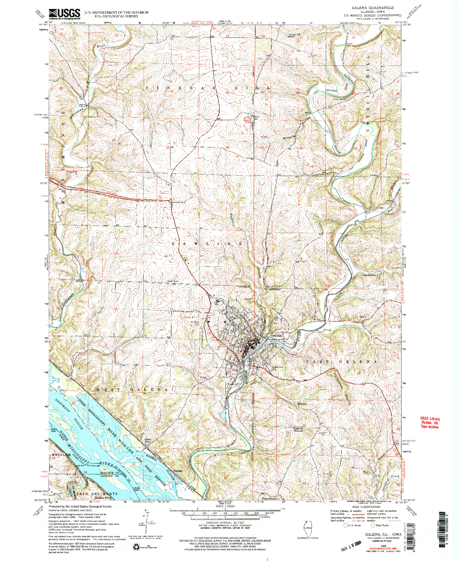 USGS 1:24000-SCALE QUADRANGLE FOR GALENA, IL 1968