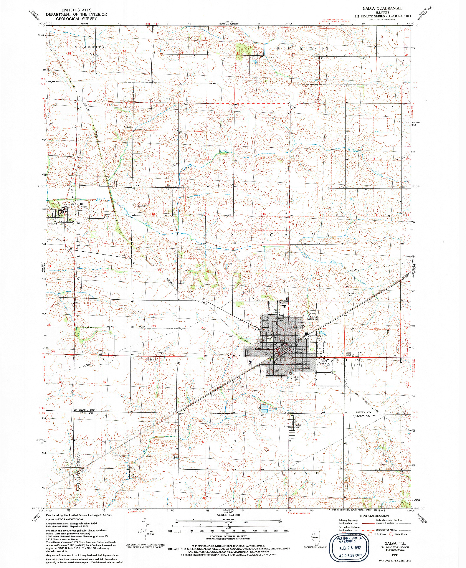 USGS 1:24000-SCALE QUADRANGLE FOR GALVA, IL 1991