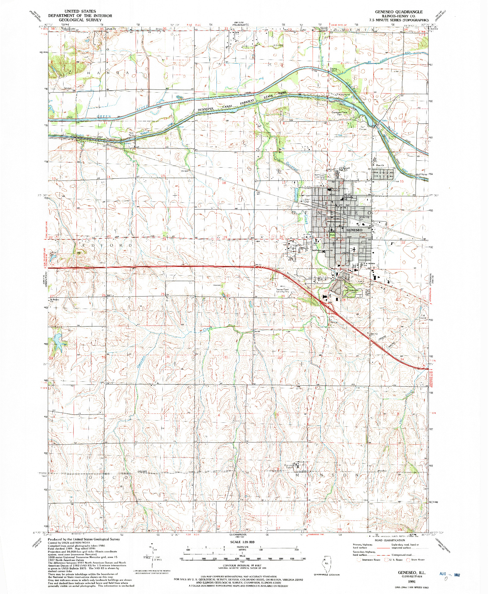 USGS 1:24000-SCALE QUADRANGLE FOR GENESEO, IL 1991