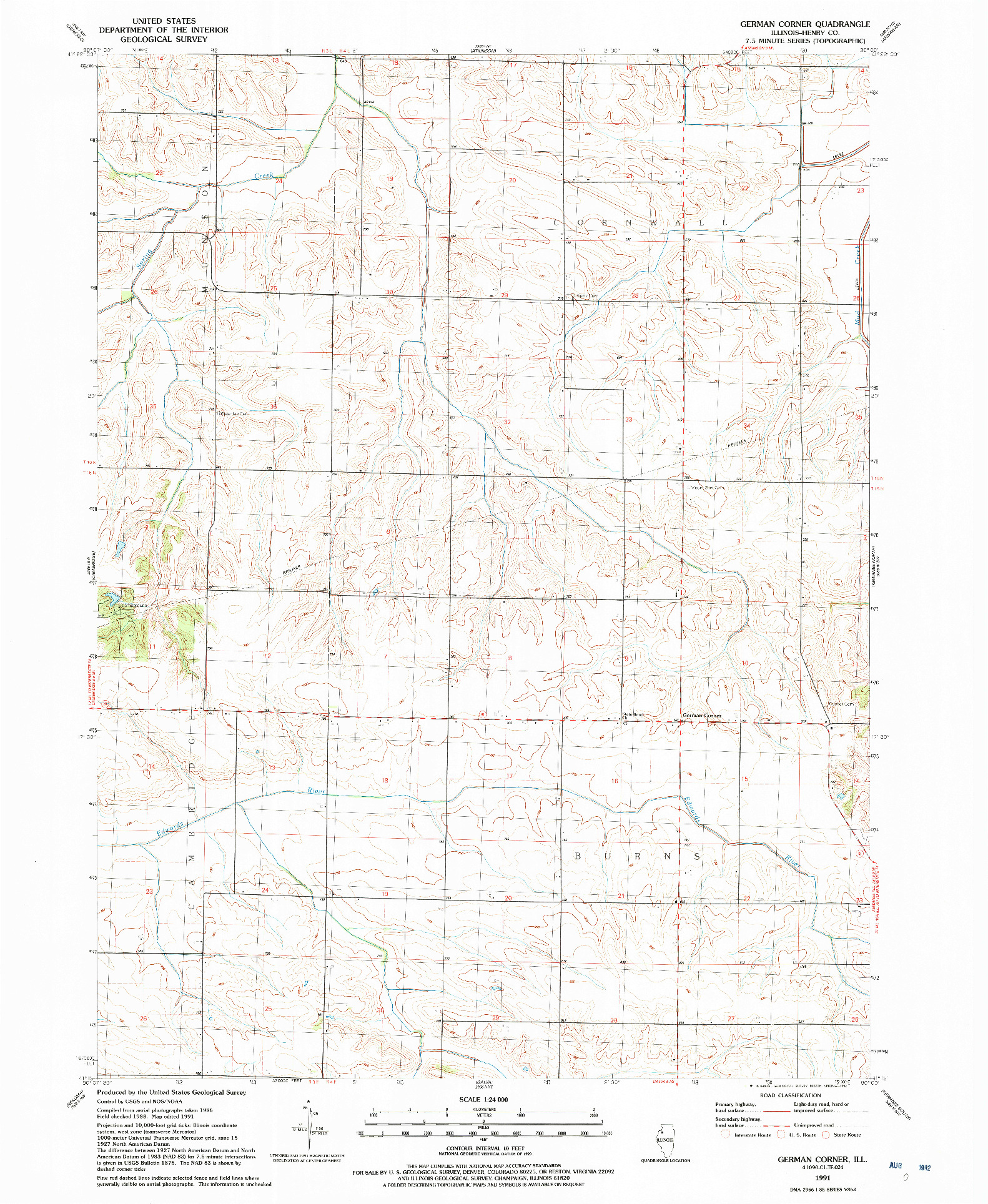 USGS 1:24000-SCALE QUADRANGLE FOR GERMAN CORNER, IL 1991