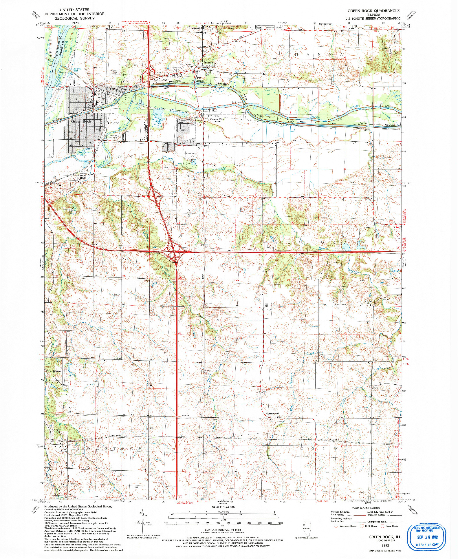 USGS 1:24000-SCALE QUADRANGLE FOR GREEN ROCK, IL 1992