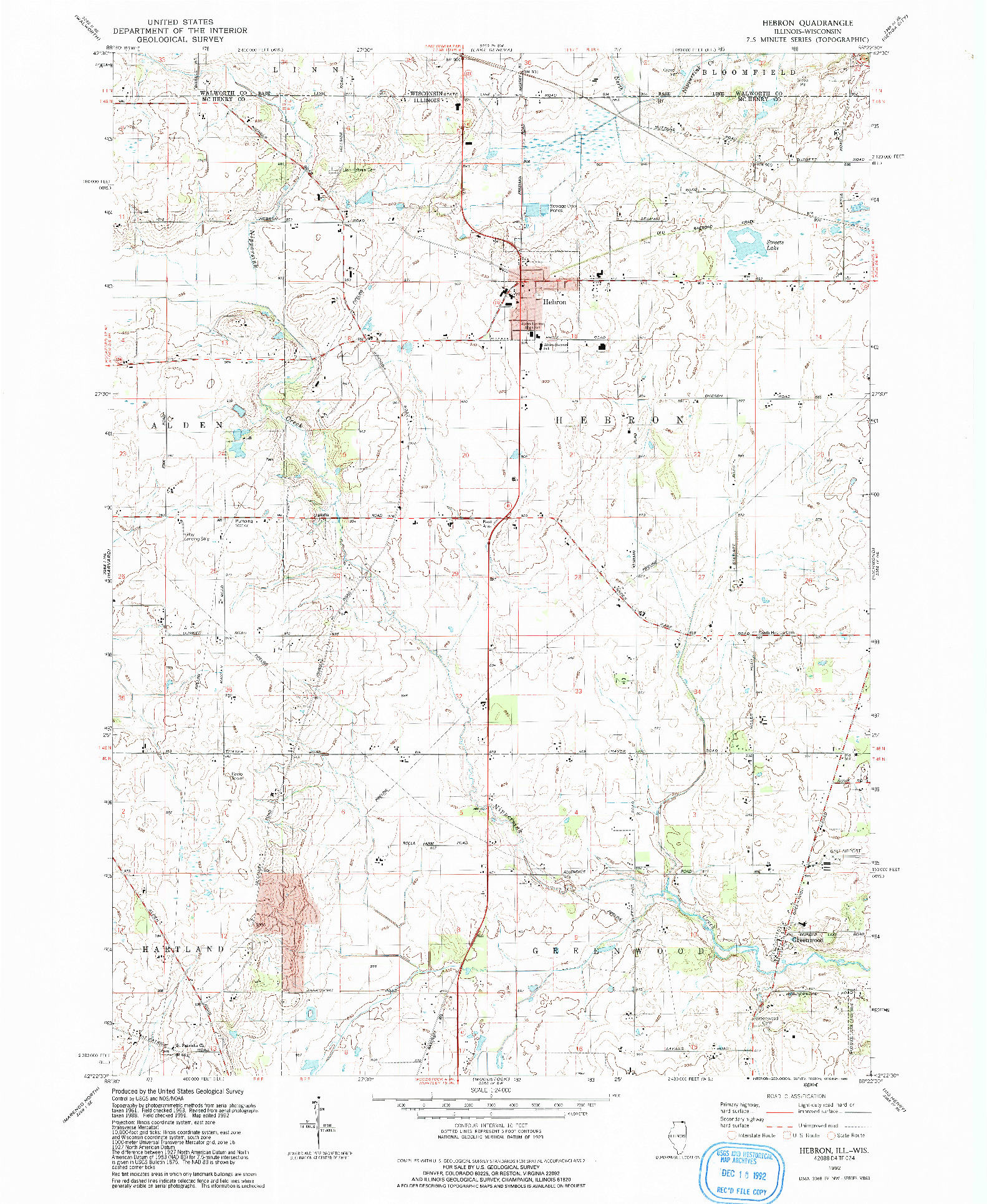 USGS 1:24000-SCALE QUADRANGLE FOR HEBRON, IL 1992