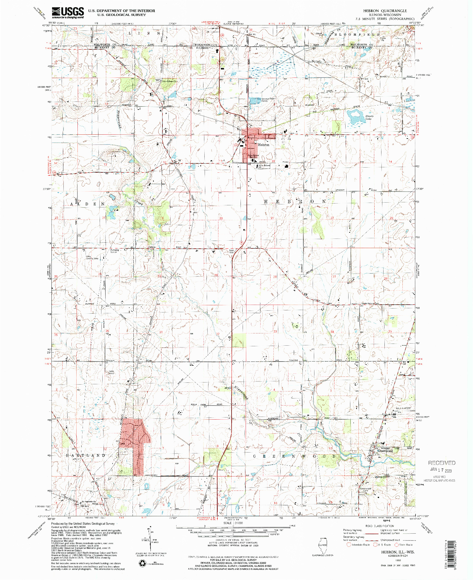 USGS 1:24000-SCALE QUADRANGLE FOR HEBRON, IL 1992