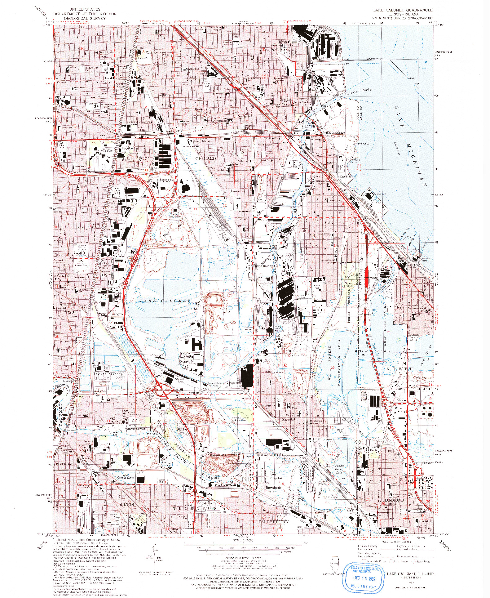 USGS 1:24000-SCALE QUADRANGLE FOR LAKE CALUMET, IL 1991