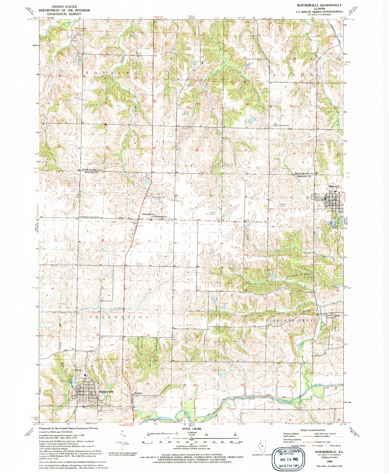 USGS 1:24000-SCALE QUADRANGLE FOR MATHERVILLE, IL 1991