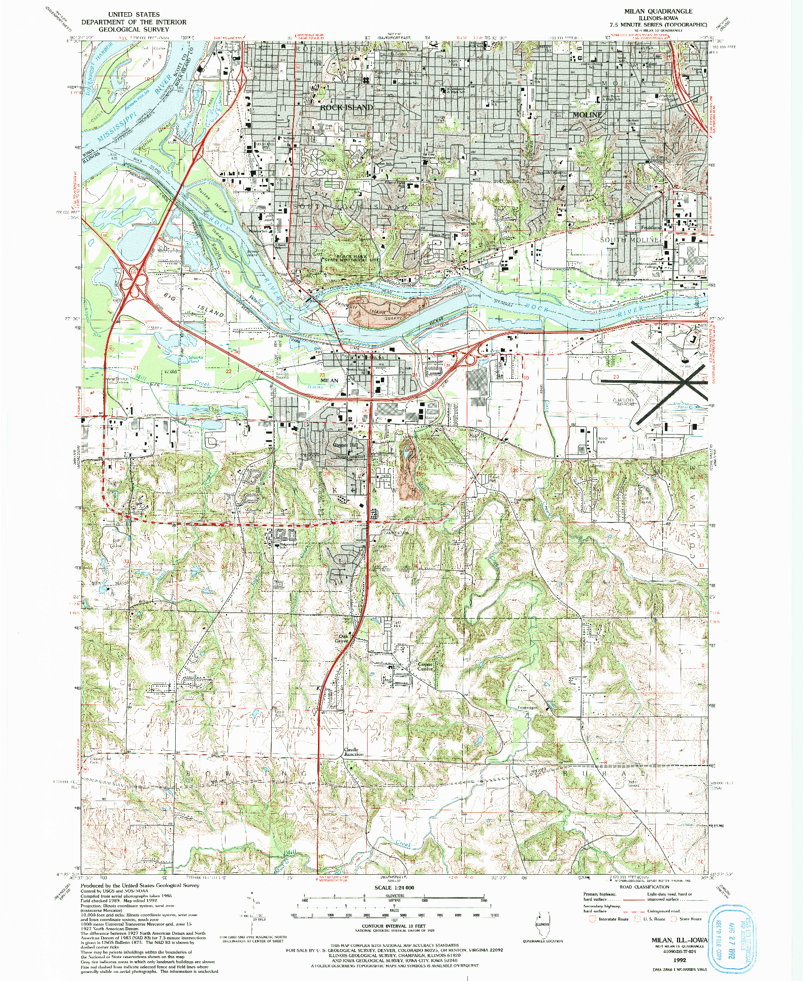 USGS 1:24000-SCALE QUADRANGLE FOR MILAN, IL 1992