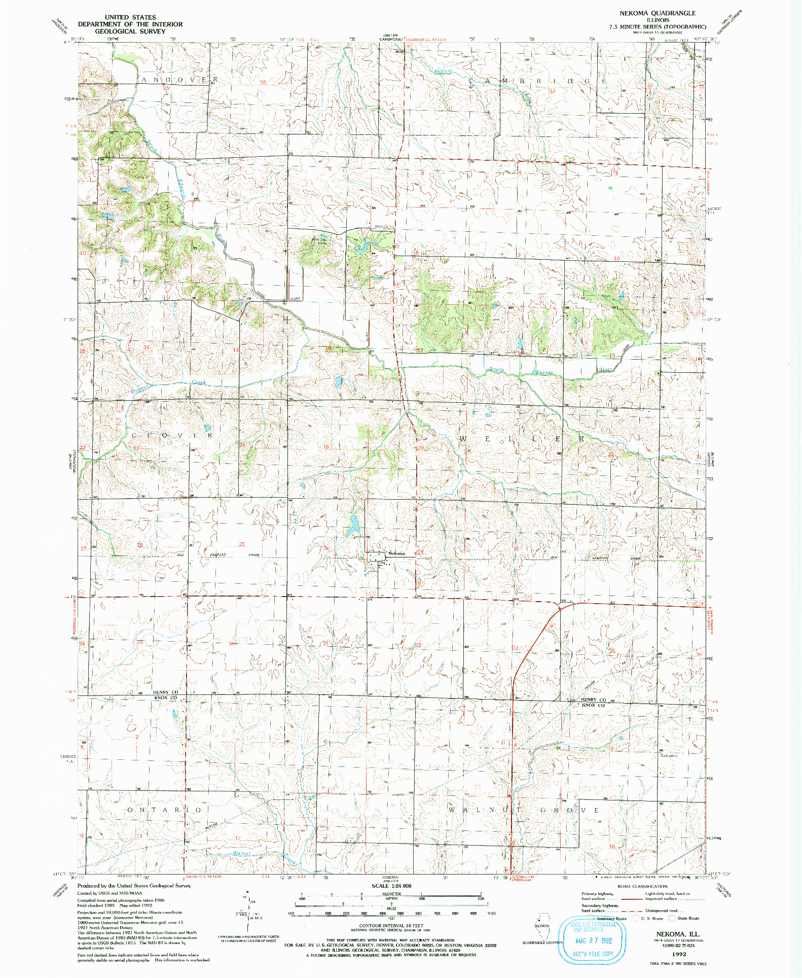 USGS 1:24000-SCALE QUADRANGLE FOR NEKOMA, IL 1992