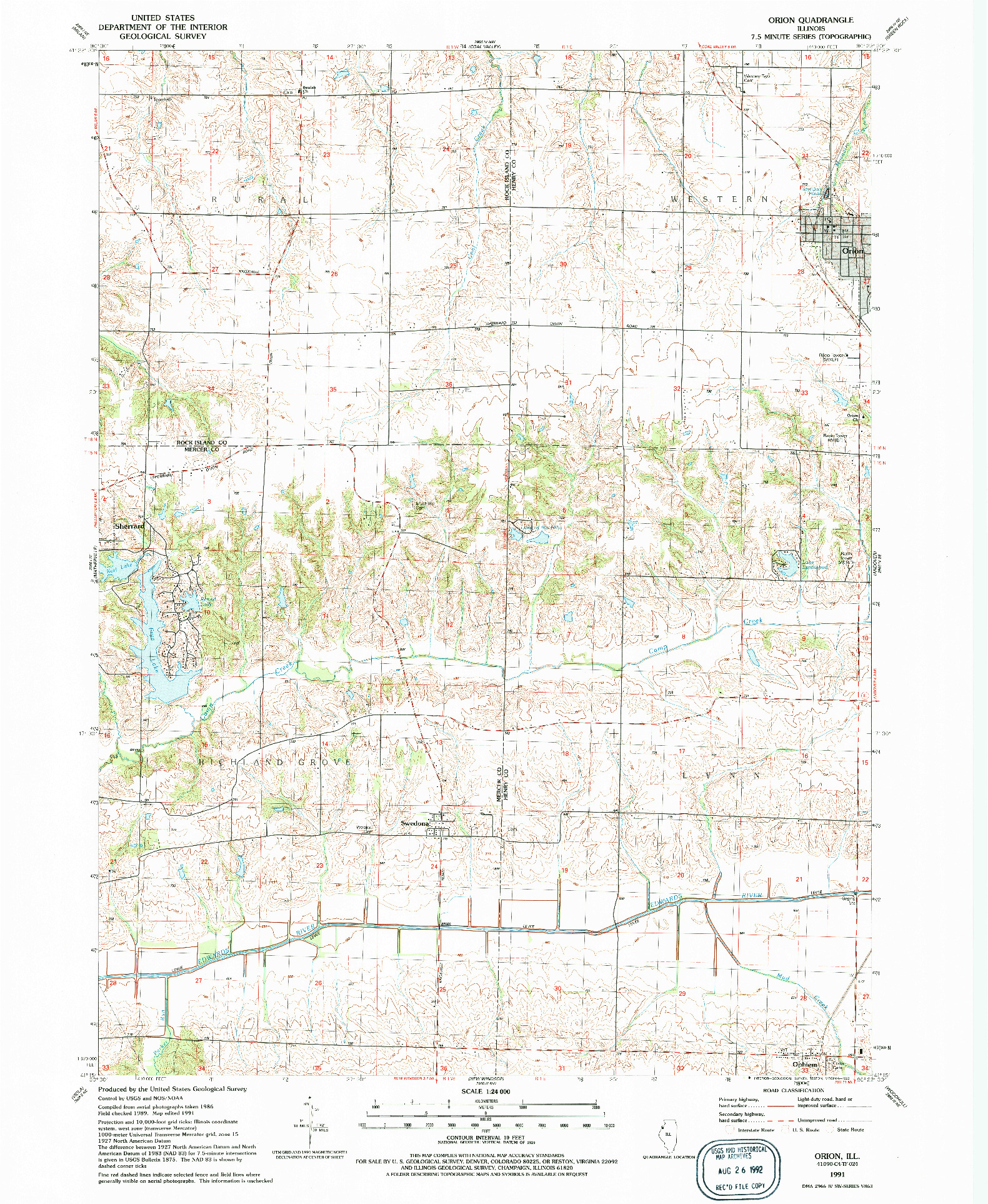 USGS 1:24000-SCALE QUADRANGLE FOR ORION, IL 1991