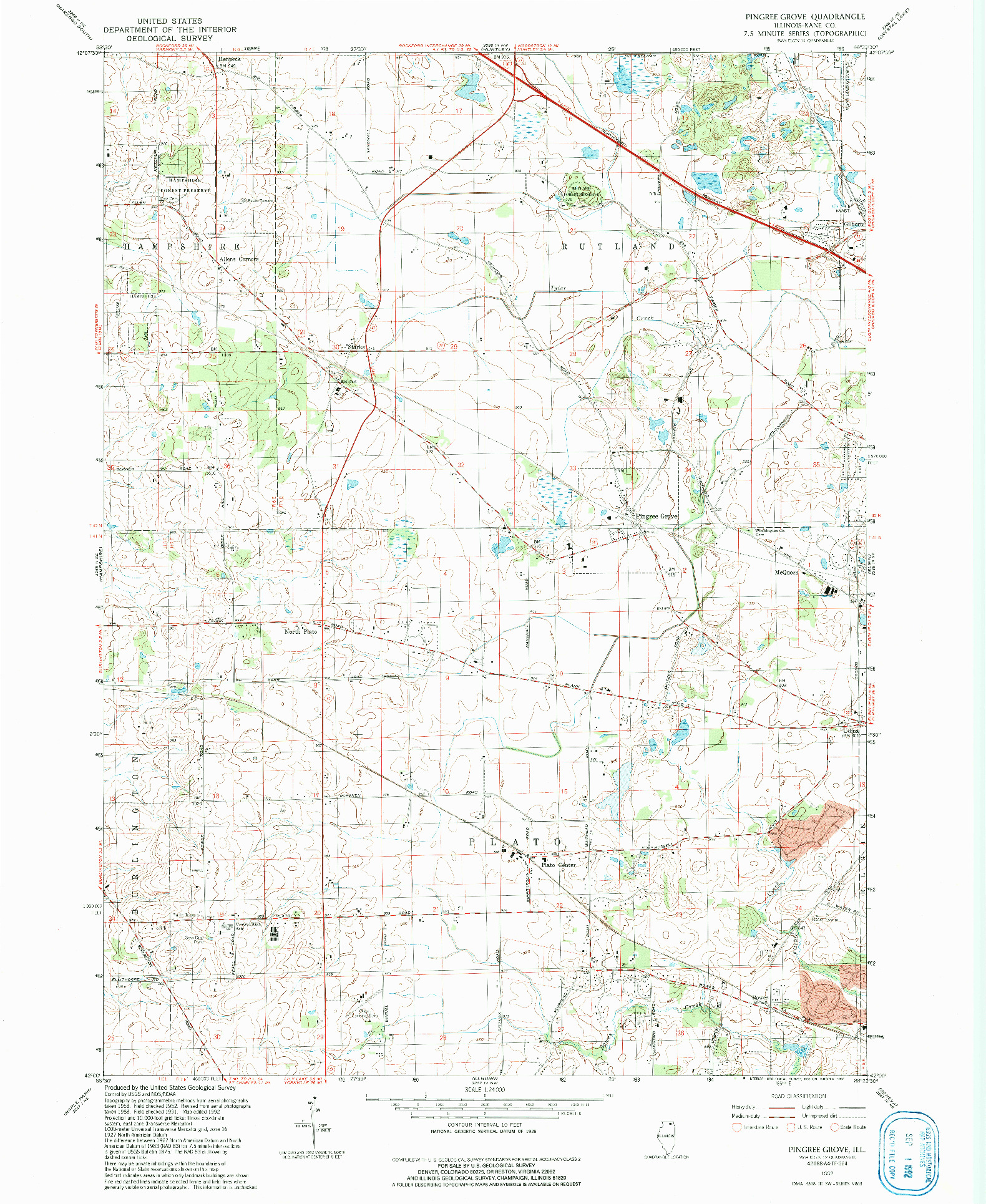 USGS 1:24000-SCALE QUADRANGLE FOR PINGREE GROVE, IL 1992