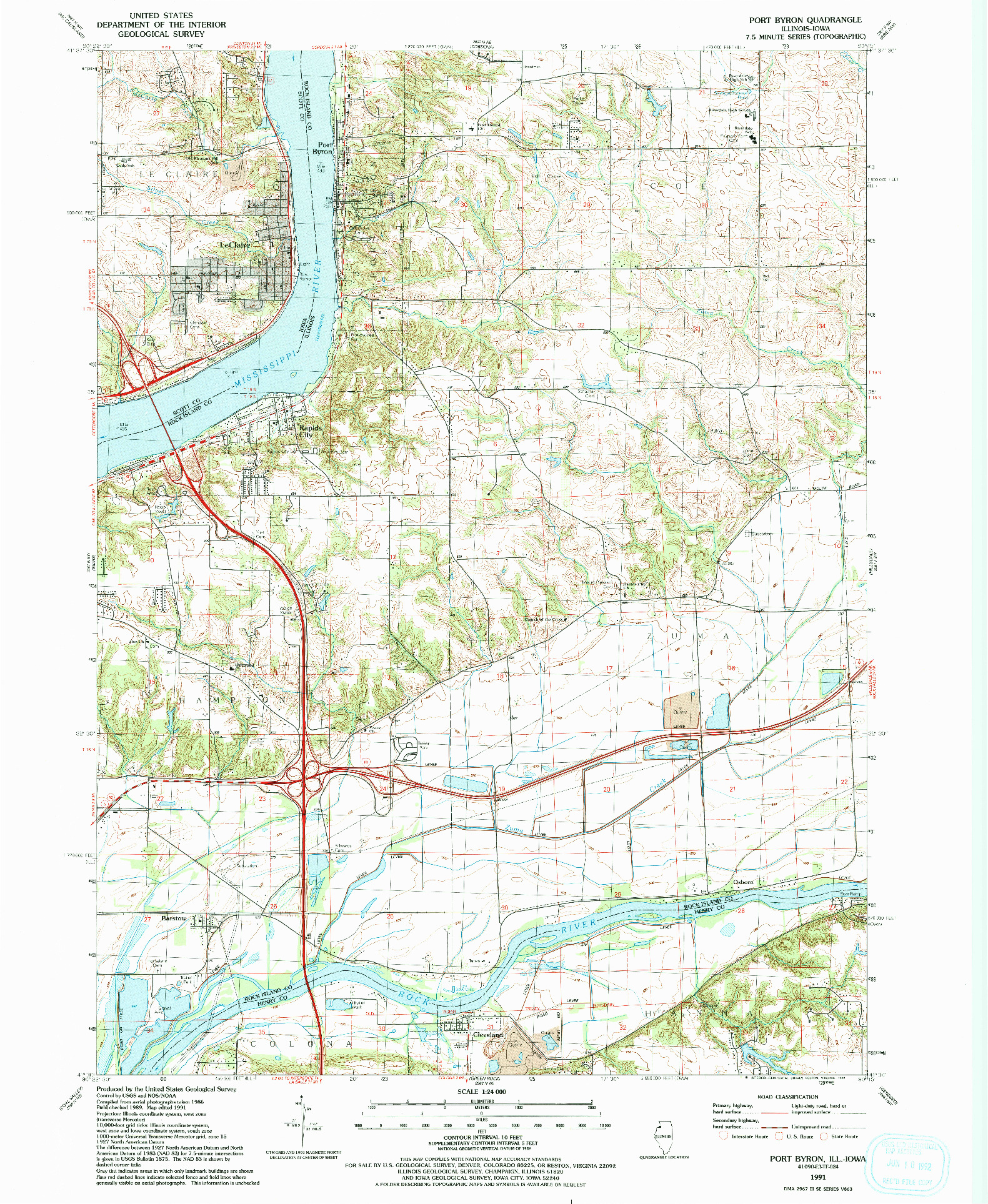 USGS 1:24000-SCALE QUADRANGLE FOR PORT BYRON, IL 1991