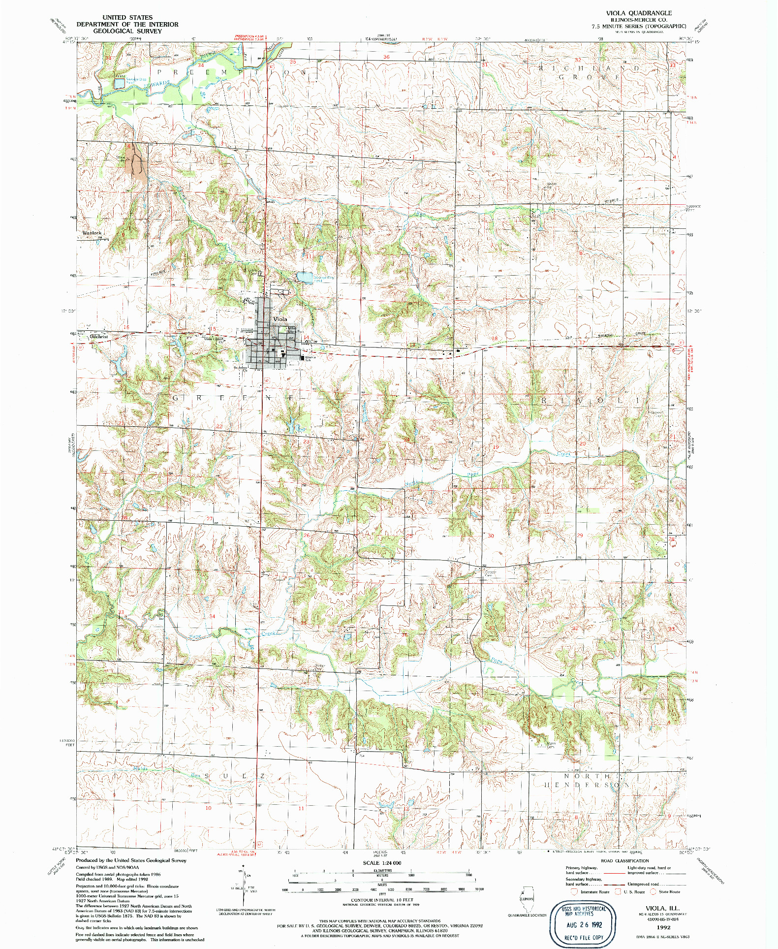 USGS 1:24000-SCALE QUADRANGLE FOR VIOLA, IL 1992