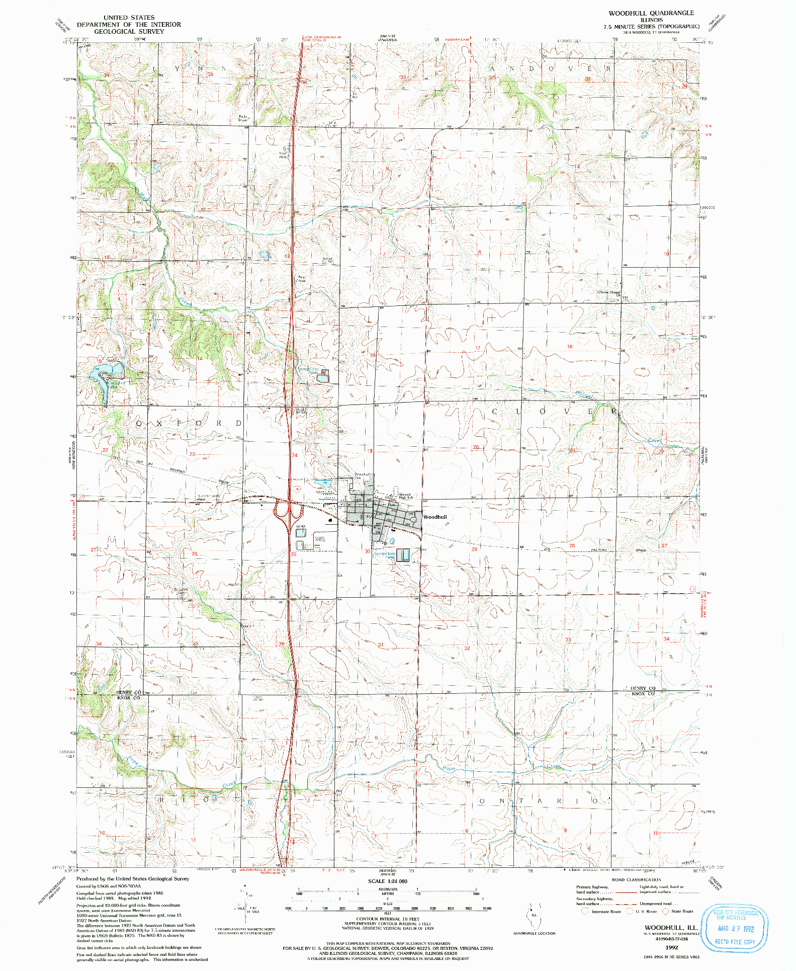 USGS 1:24000-SCALE QUADRANGLE FOR WOODHULL, IL 1992