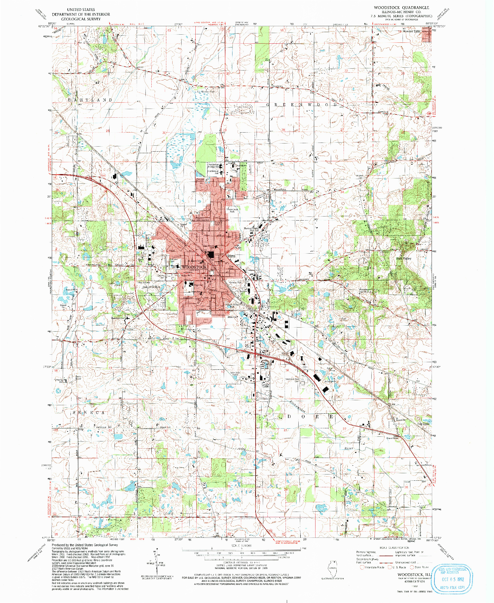 USGS 1:24000-SCALE QUADRANGLE FOR WOODSTOCK, IL 1992