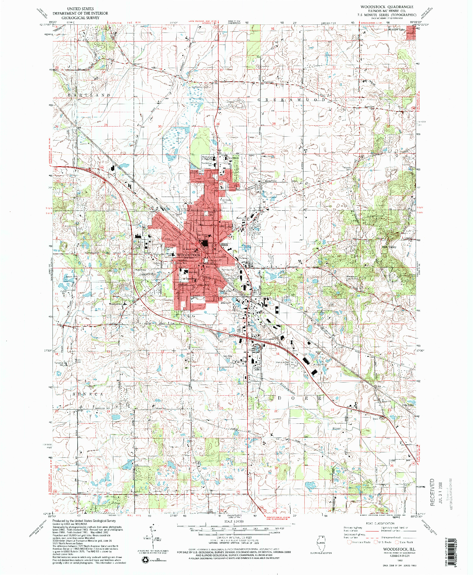 USGS 1:24000-SCALE QUADRANGLE FOR WOODSTOCK, IL 1992