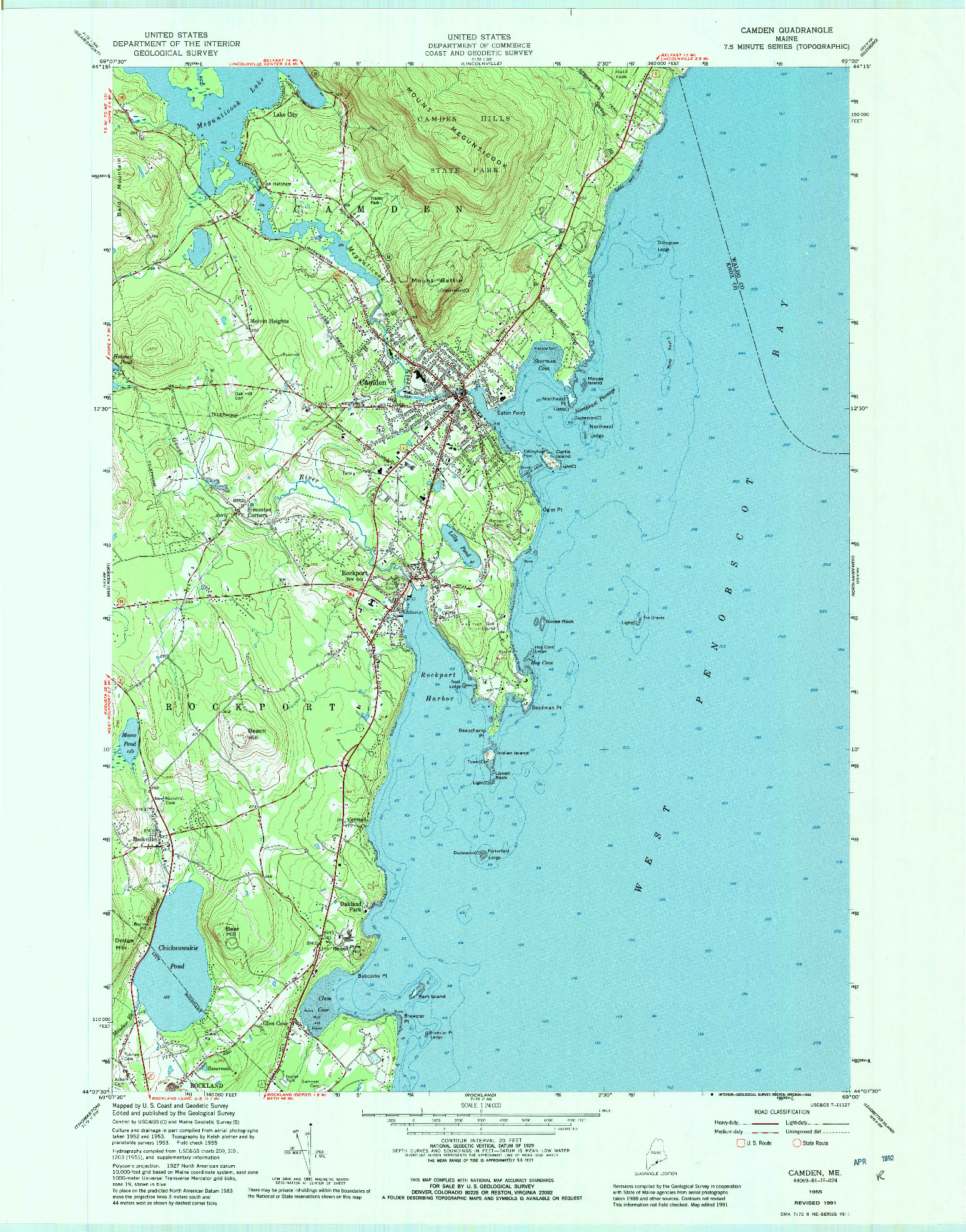 USGS 1:24000-SCALE QUADRANGLE FOR CAMDEN, ME 1955