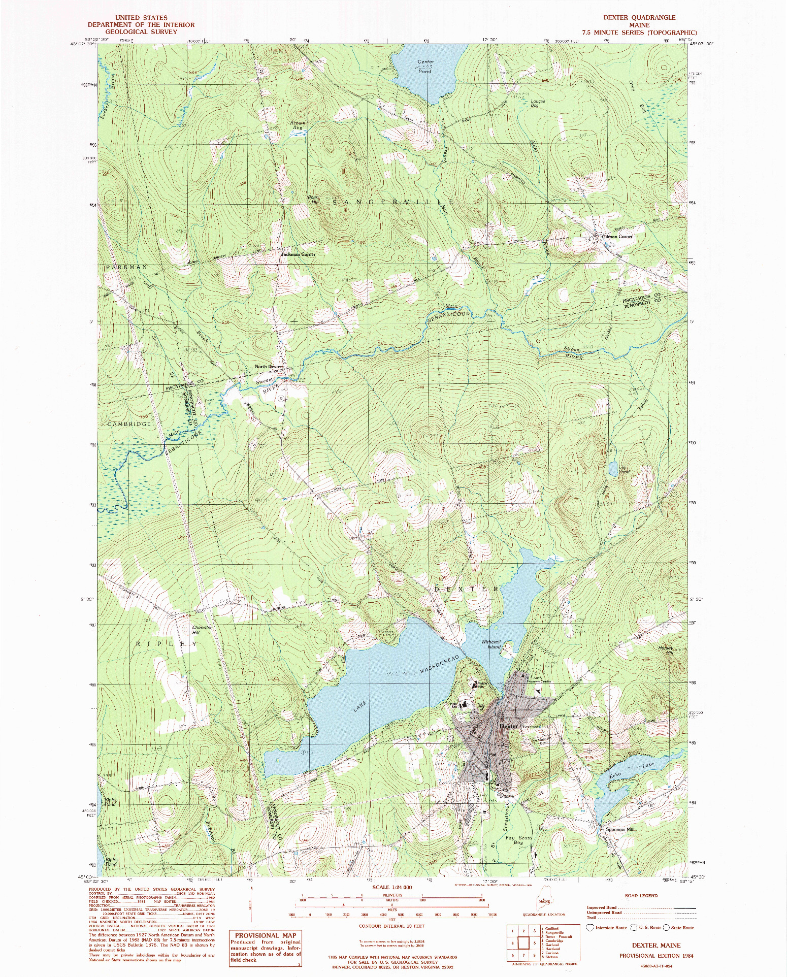 USGS 1:24000-SCALE QUADRANGLE FOR DEXTER, ME 1984