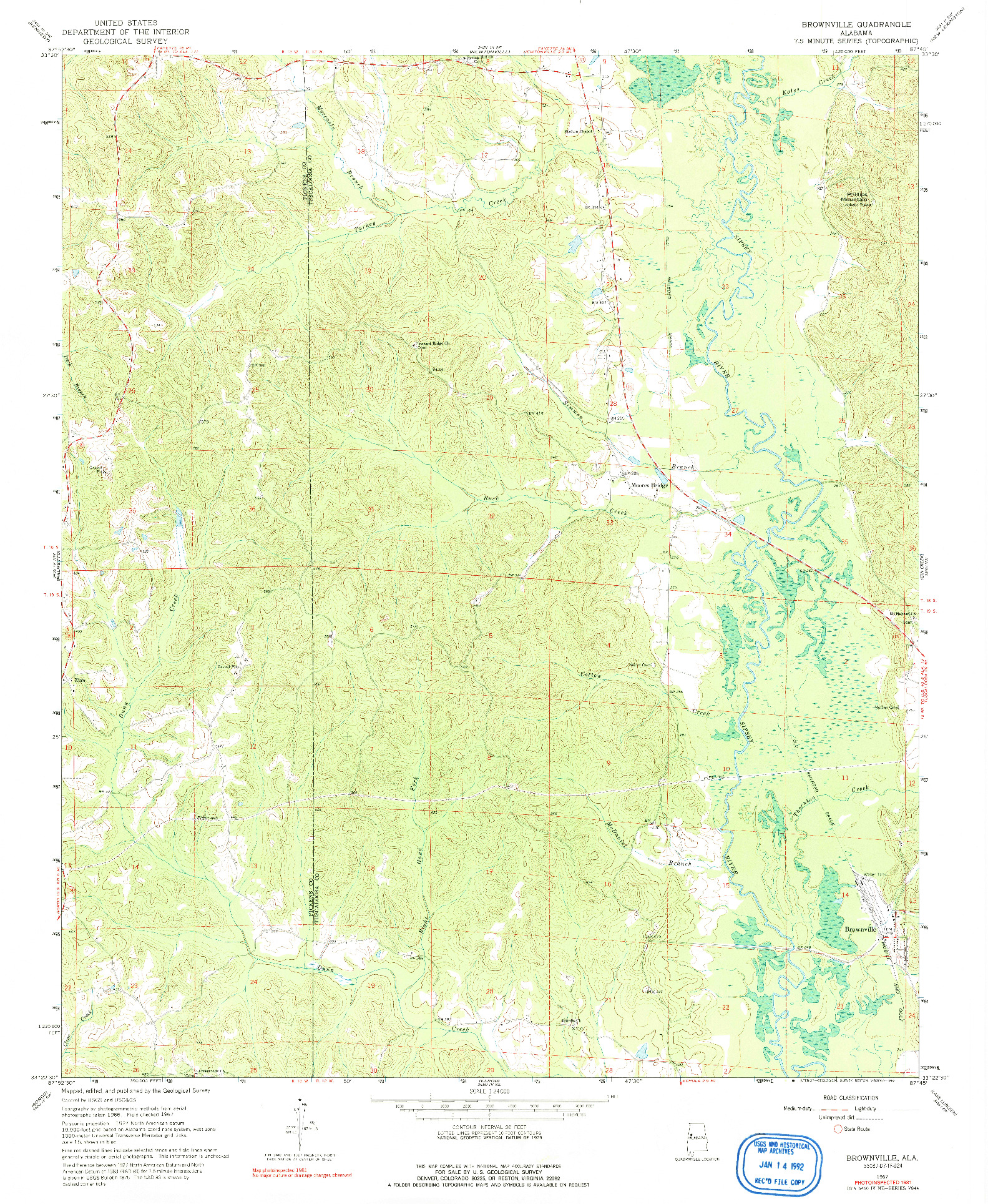 USGS 1:24000-SCALE QUADRANGLE FOR BROWNVILLE, AL 1967
