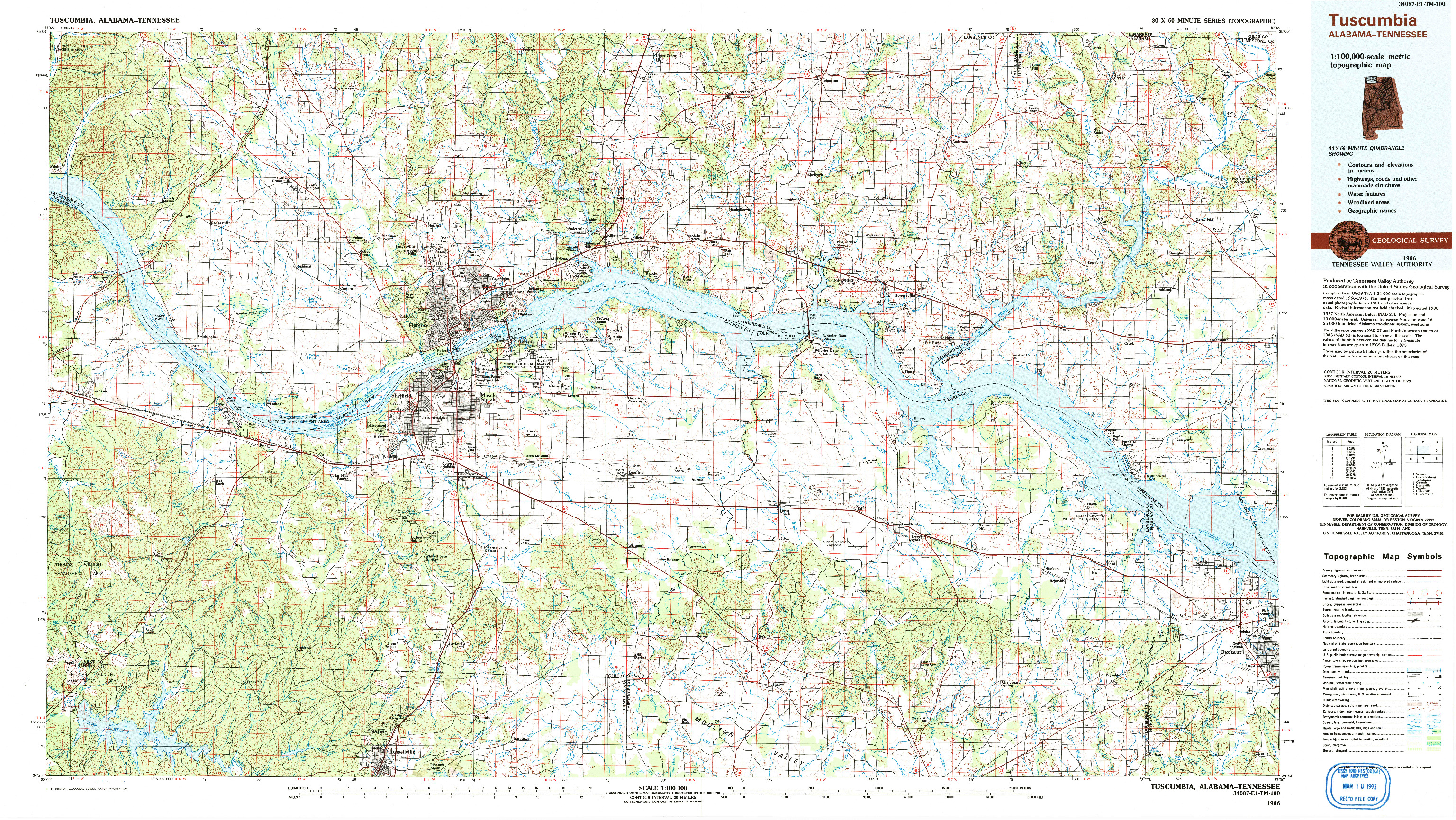 USGS 1:100000-SCALE QUADRANGLE FOR TUSCUMBIA, AL 1986