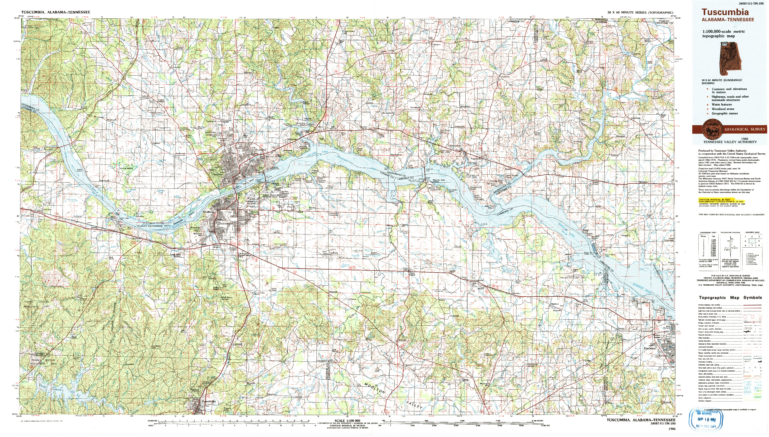 USGS 1:100000-SCALE QUADRANGLE FOR TUSCUMBIA, AL 1986