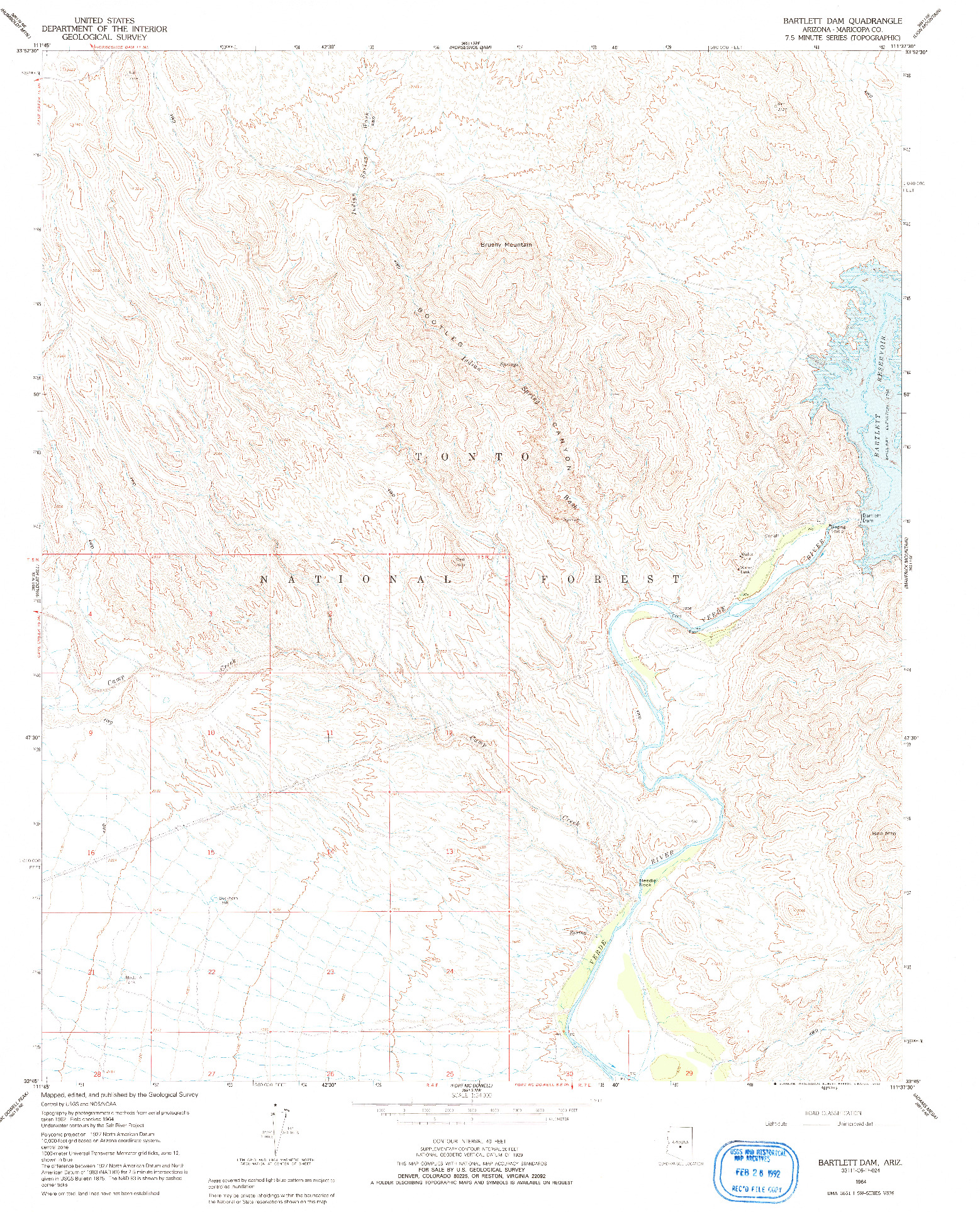 USGS 1:24000-SCALE QUADRANGLE FOR BARTLETT DAM, AZ 1964