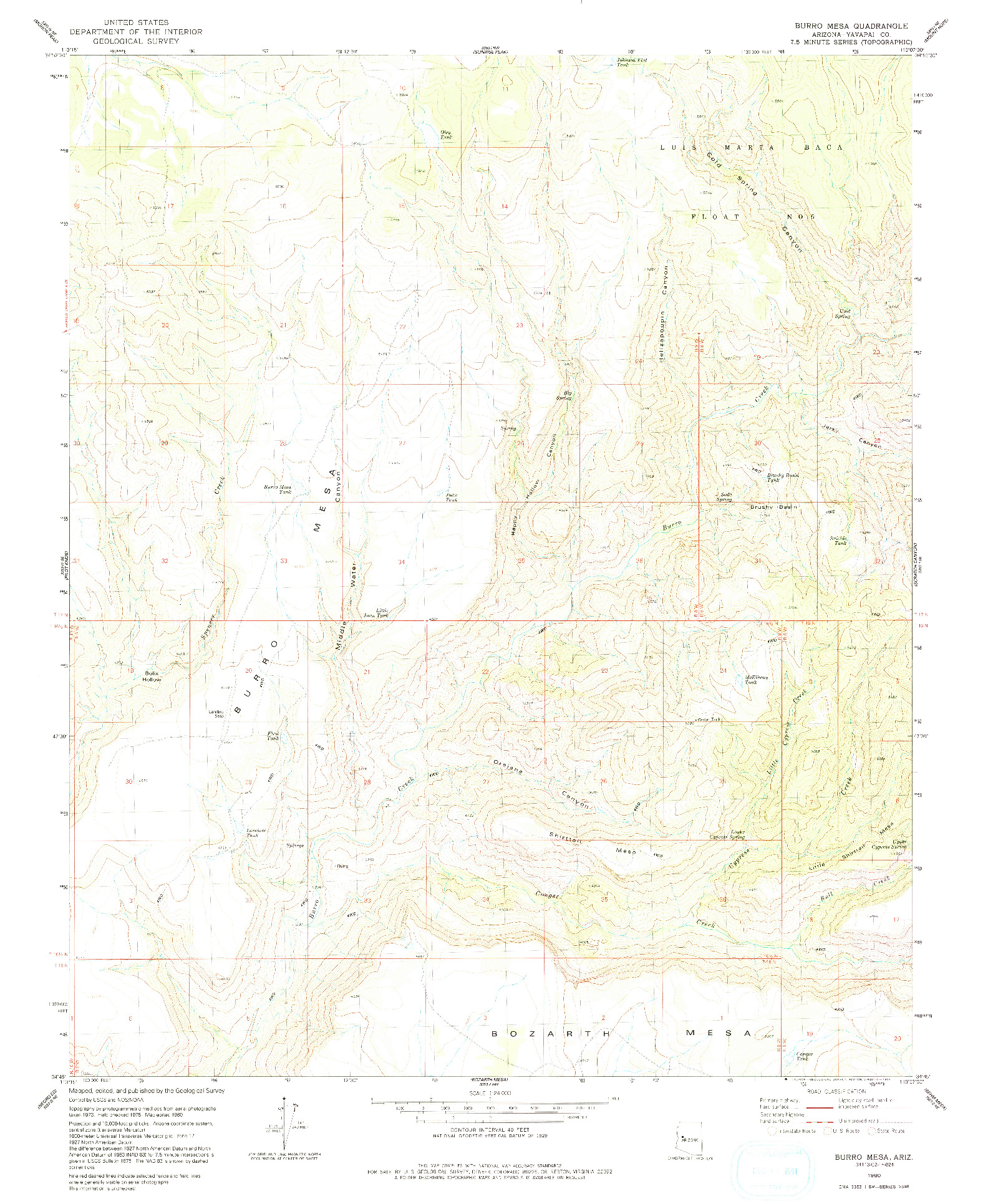 USGS 1:24000-SCALE QUADRANGLE FOR BURRO MESA, AZ 1980