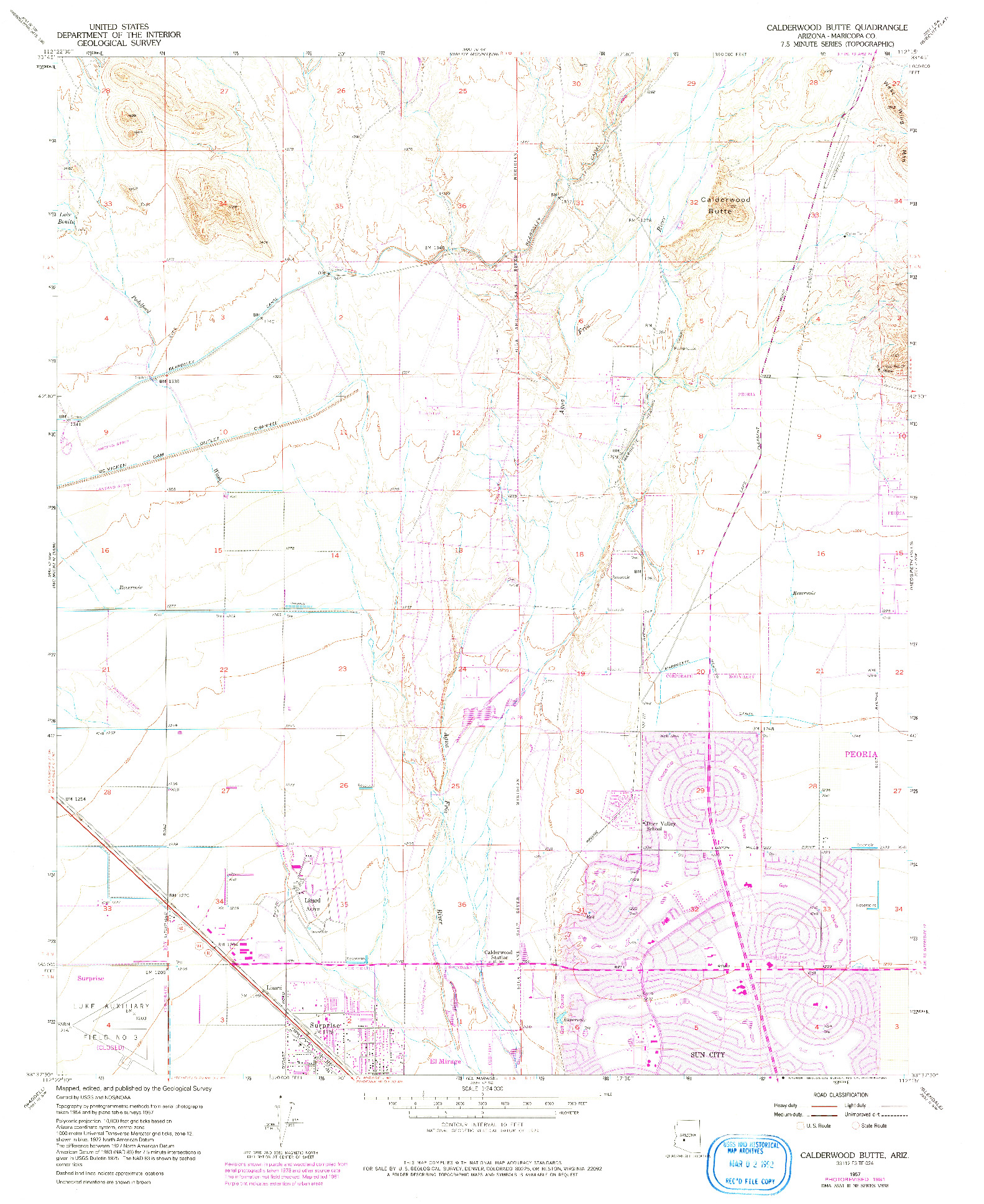 USGS 1:24000-SCALE QUADRANGLE FOR CALDERWOOD BUTTE, AZ 1957