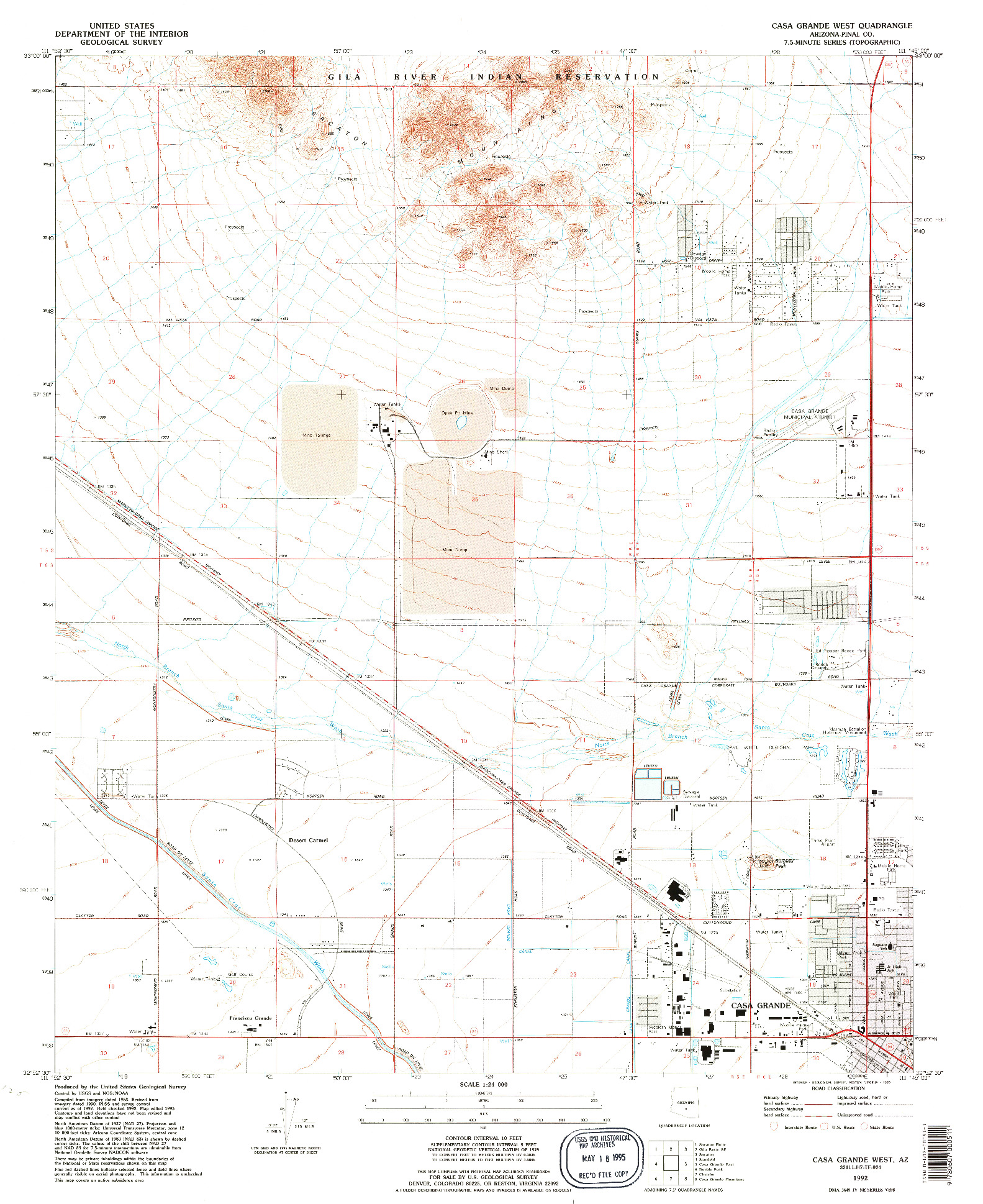 USGS 1:24000-SCALE QUADRANGLE FOR CASA GRANDE WEST, AZ 1992