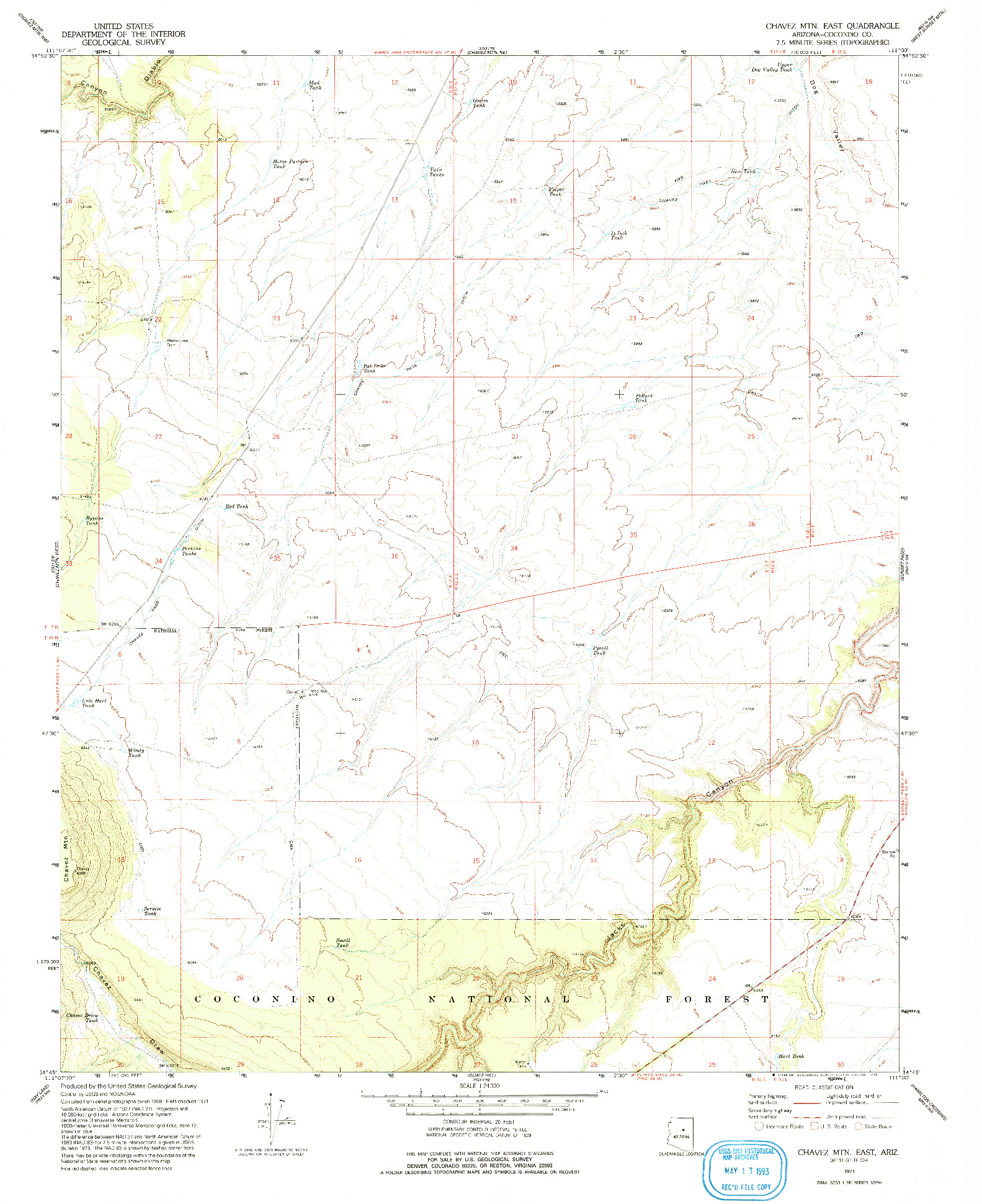 USGS 1:24000-SCALE QUADRANGLE FOR CHAVEZ MTN EAST, AZ 1971