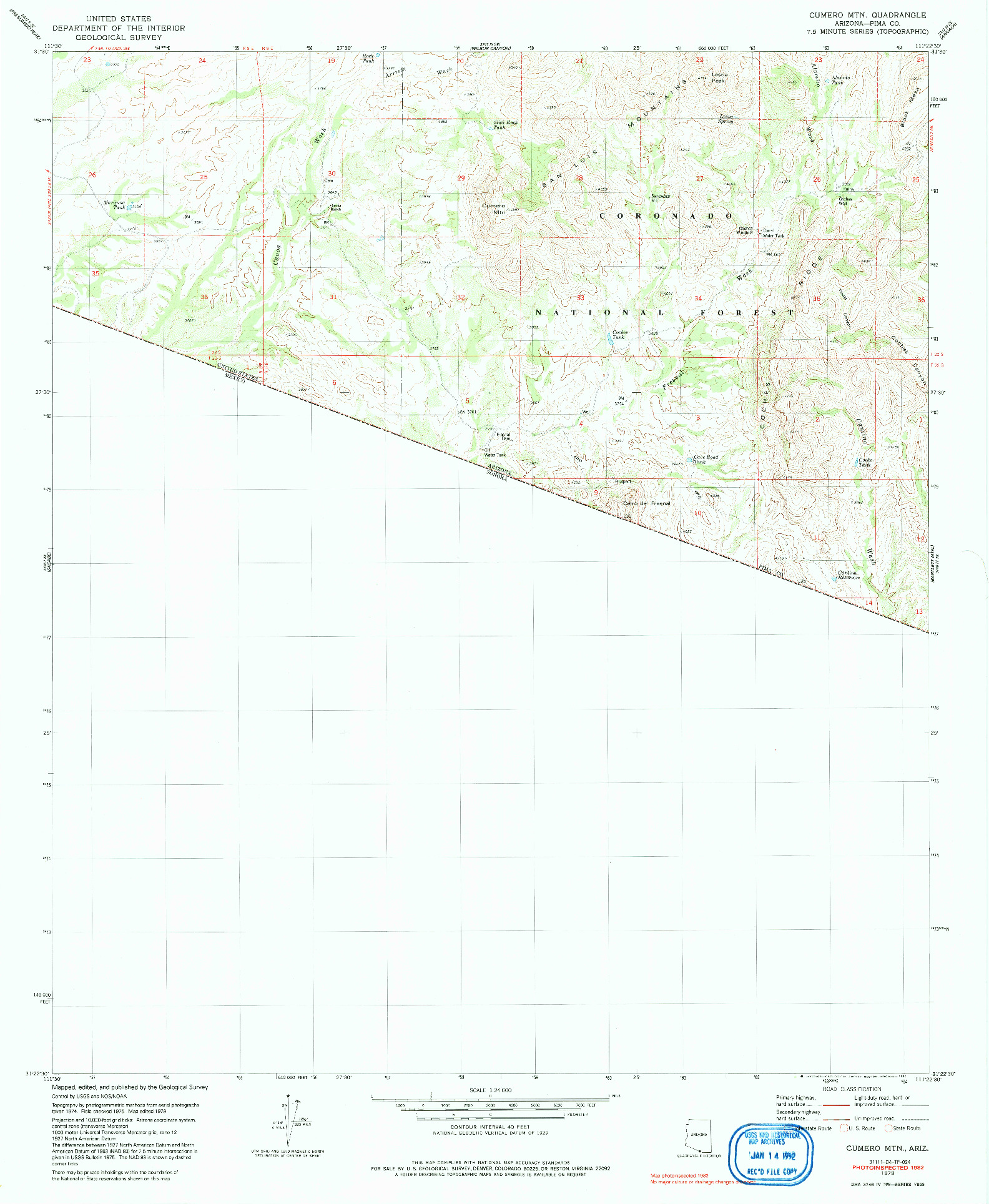 USGS 1:24000-SCALE QUADRANGLE FOR CUMERO MTN, AZ 1979