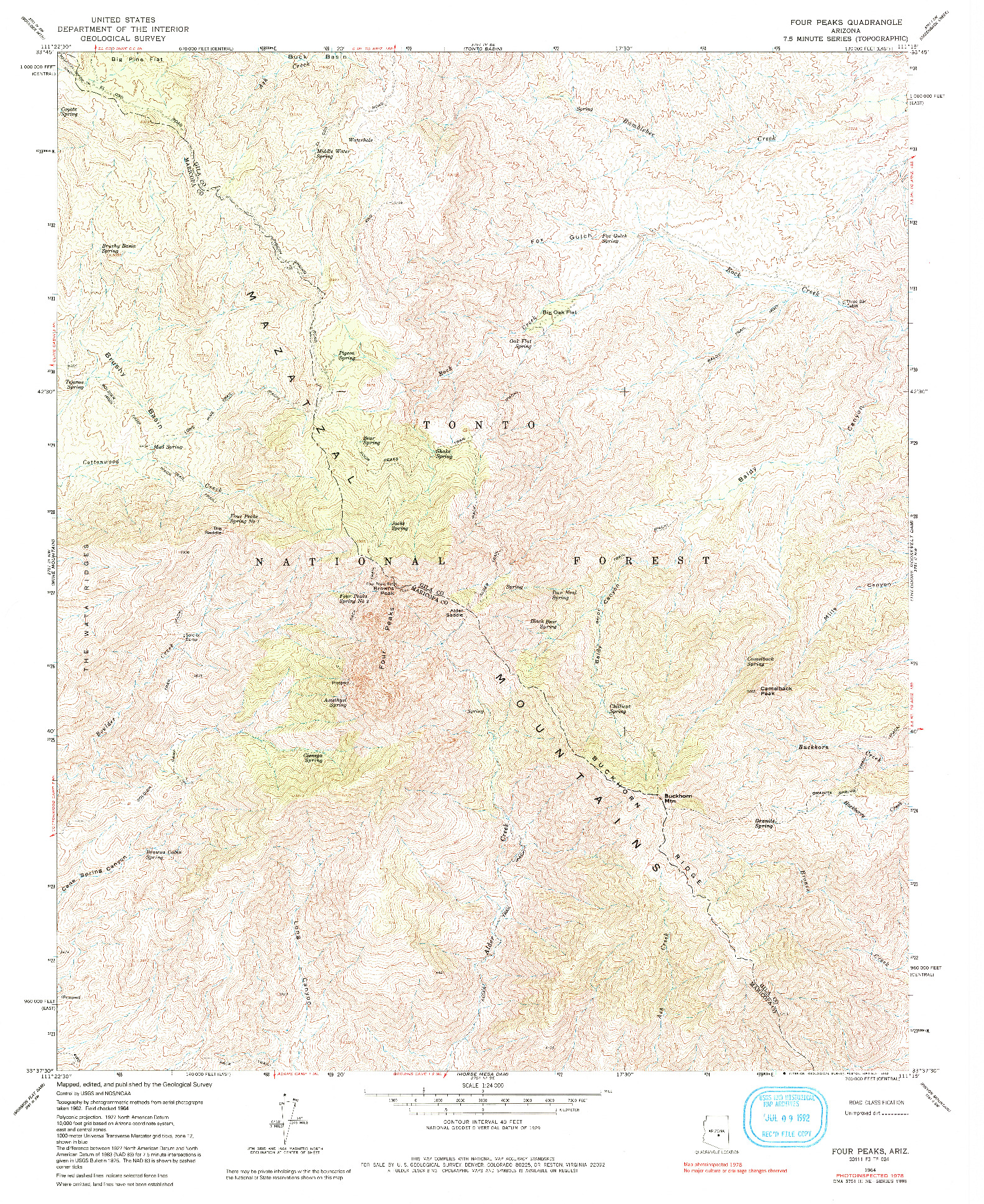 USGS 1:24000-SCALE QUADRANGLE FOR FOUR PEAKS, AZ 1964