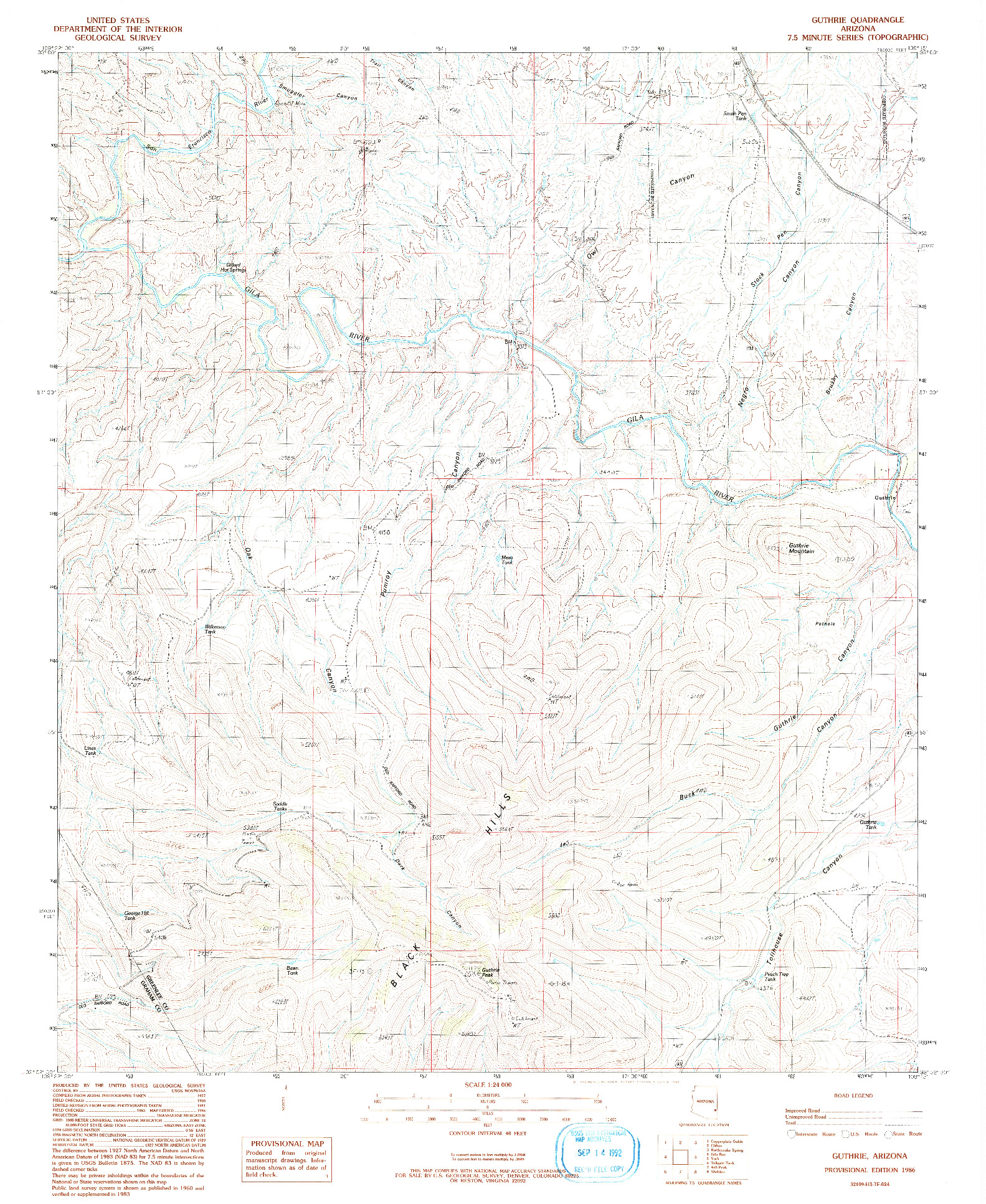 USGS 1:24000-SCALE QUADRANGLE FOR GUTHRIE, AZ 1986