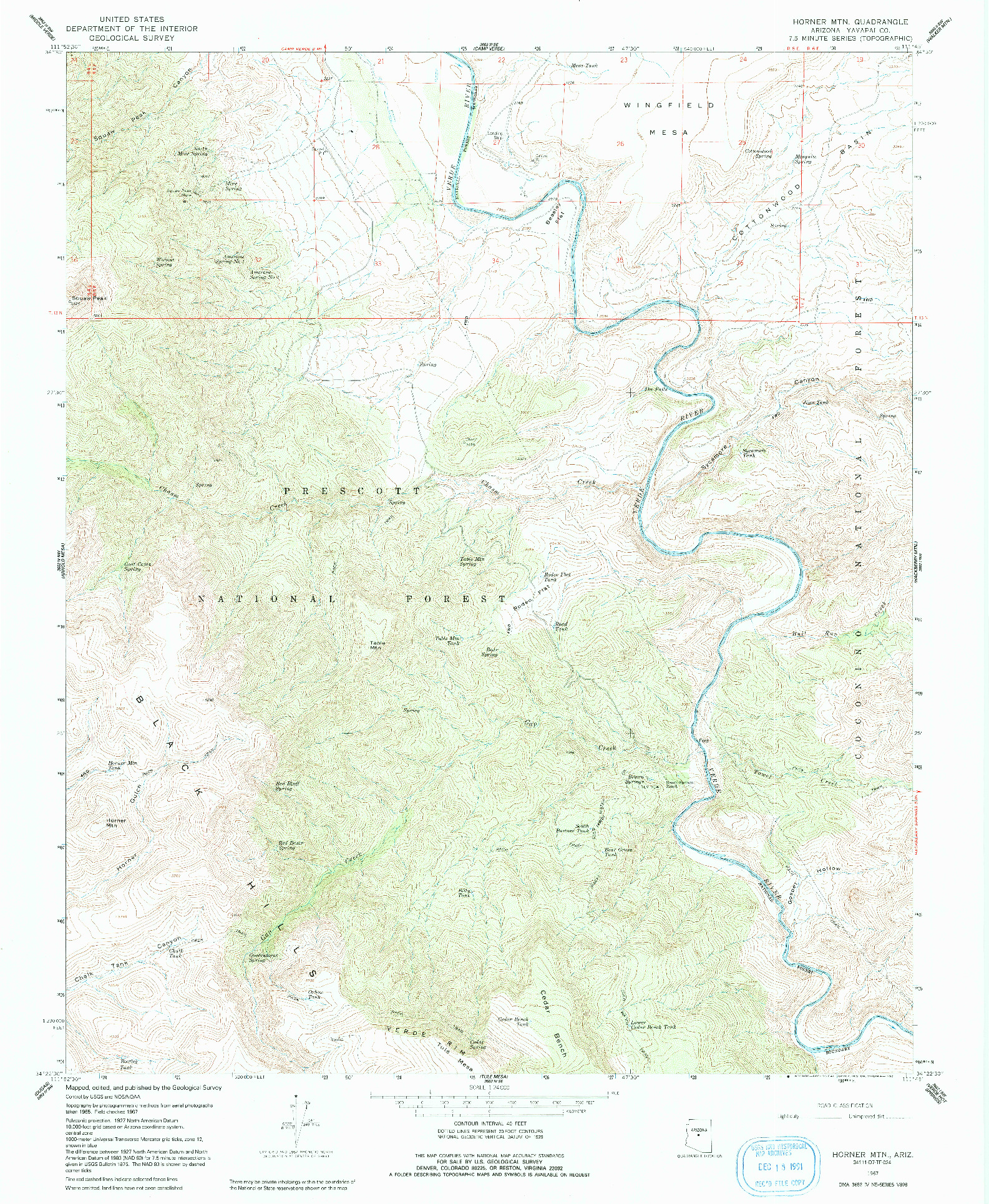 USGS 1:24000-SCALE QUADRANGLE FOR HORNER MTN, AZ 1967
