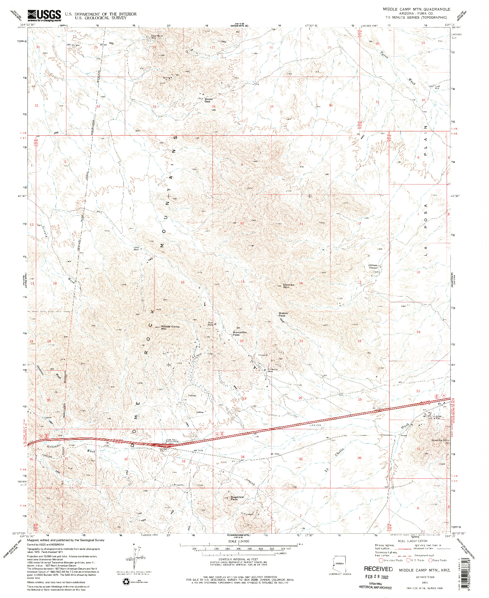 USGS 1:24000-SCALE QUADRANGLE FOR MIDDLE CAMP MTN., AZ 1971