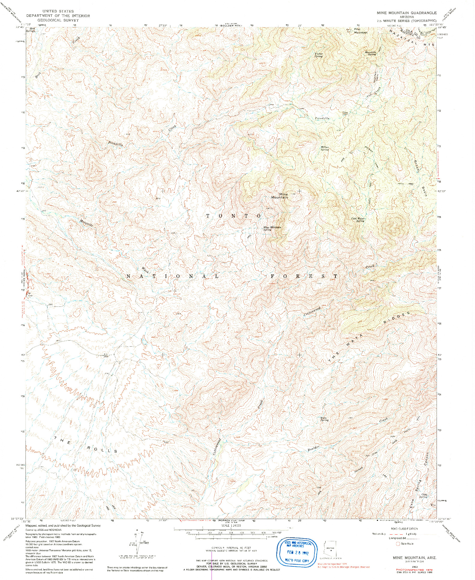 USGS 1:24000-SCALE QUADRANGLE FOR MINE MOUNTAIN, AZ 1963