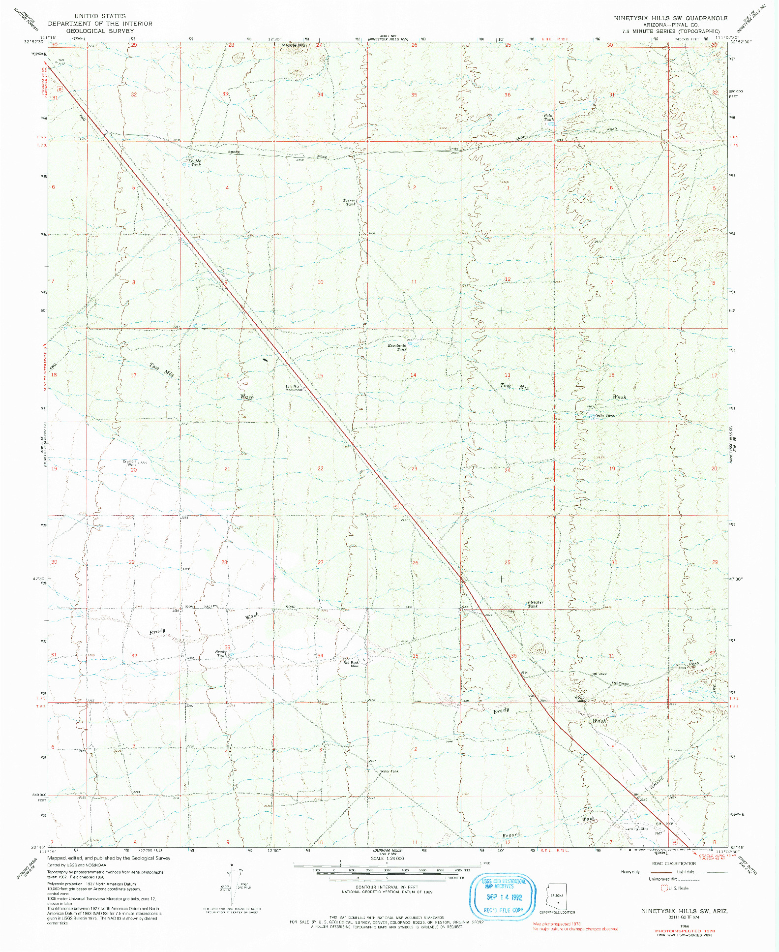 USGS 1:24000-SCALE QUADRANGLE FOR NINETYSIX HILLS SW, AZ 1966