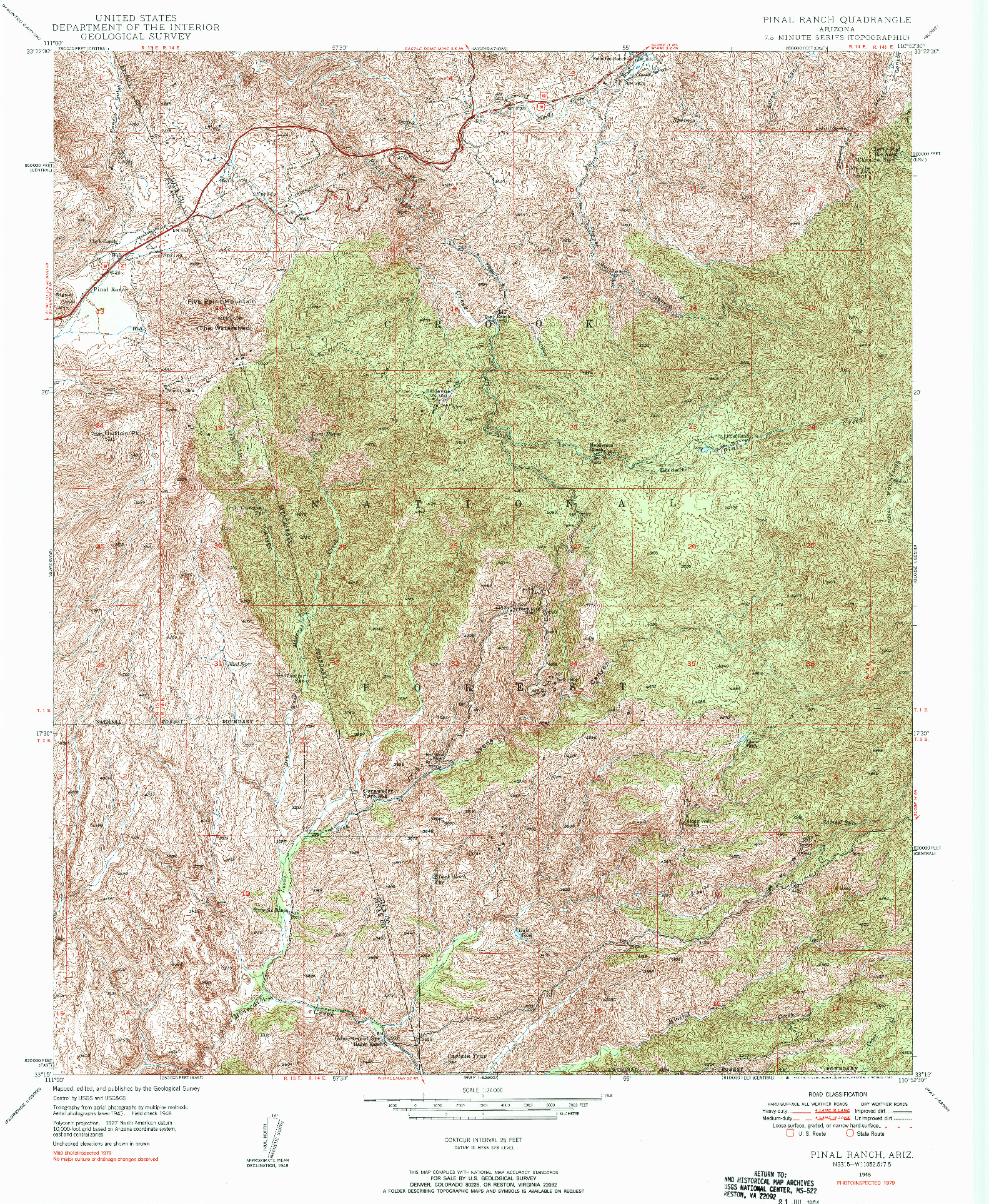 USGS 1:24000-SCALE QUADRANGLE FOR PINAL RANCH, AZ 1948