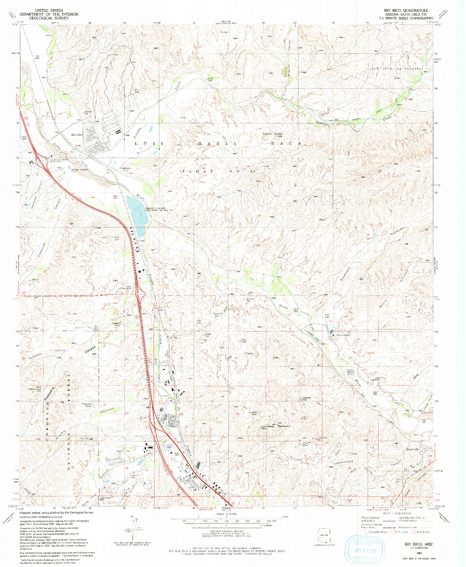 USGS 1:24000-SCALE QUADRANGLE FOR RIO RICO, AZ 1981