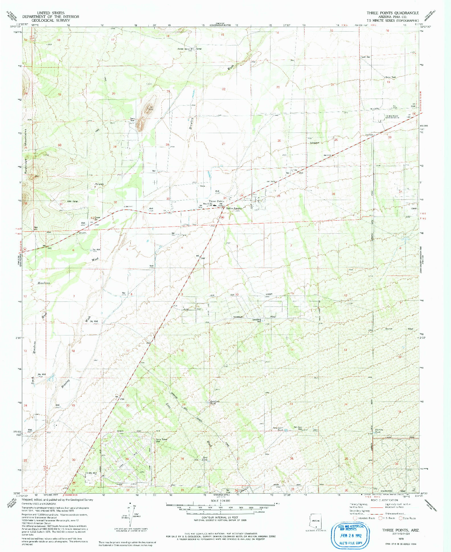 USGS 1:24000-SCALE QUADRANGLE FOR THREE POINTS, AZ 1979