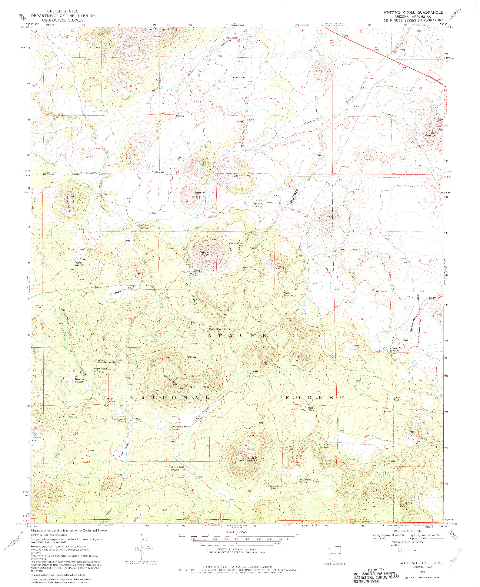 USGS 1:24000-SCALE QUADRANGLE FOR WHITING KNOLL, AZ 1969