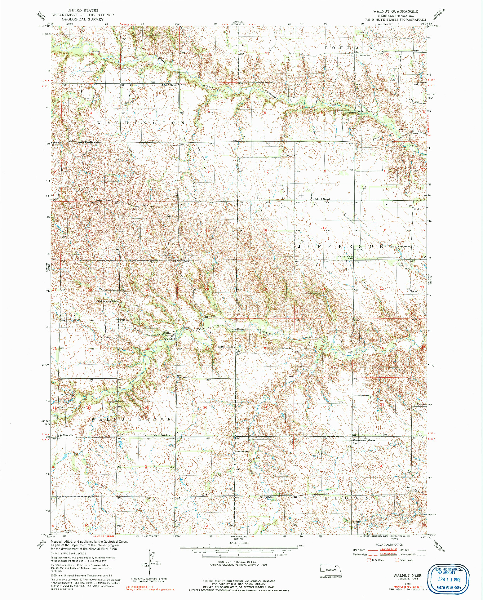 USGS 1:24000-SCALE QUADRANGLE FOR WALNUT, NE 1954