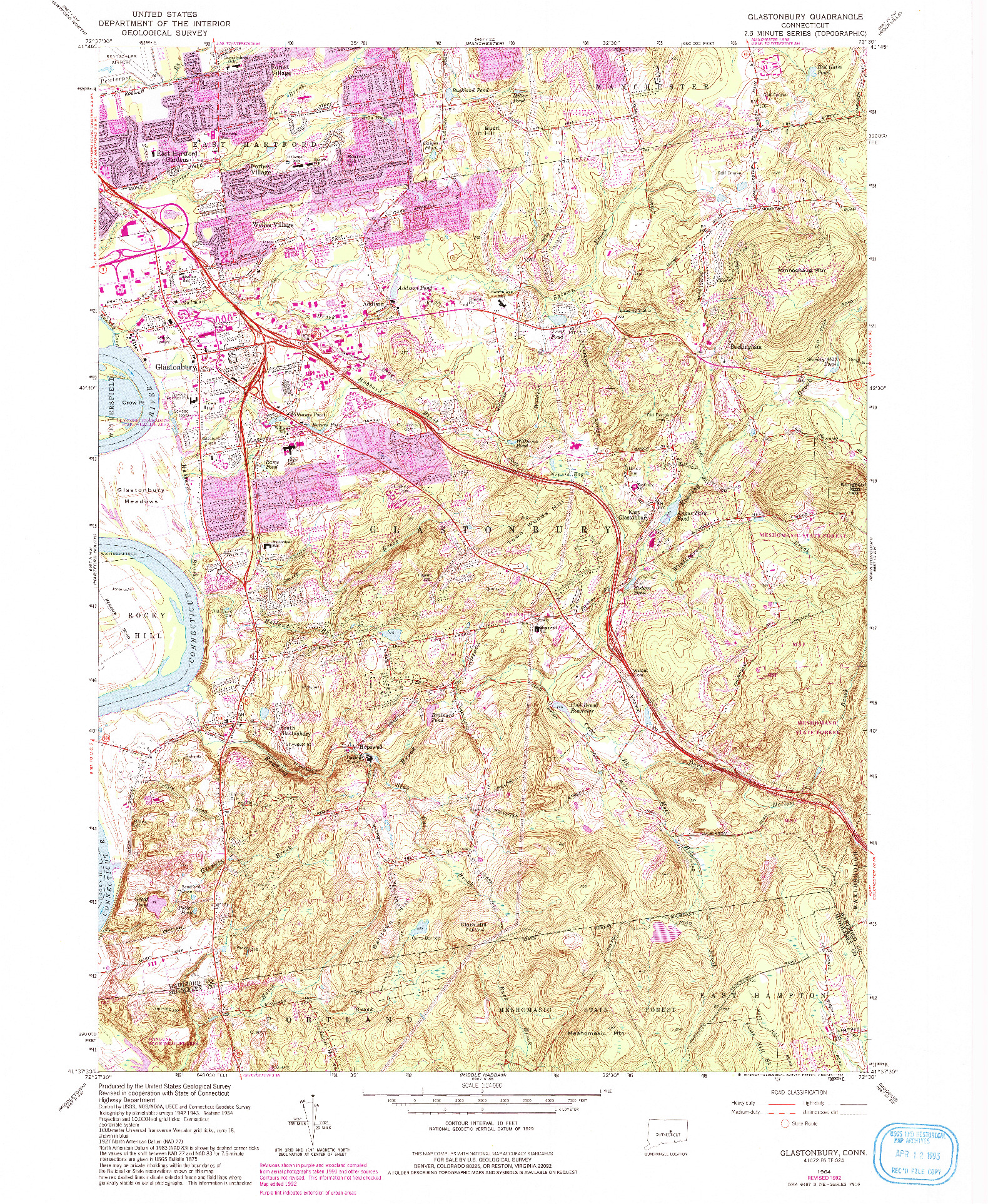 USGS 1:24000-SCALE QUADRANGLE FOR GLASTONBURY, CT 1964