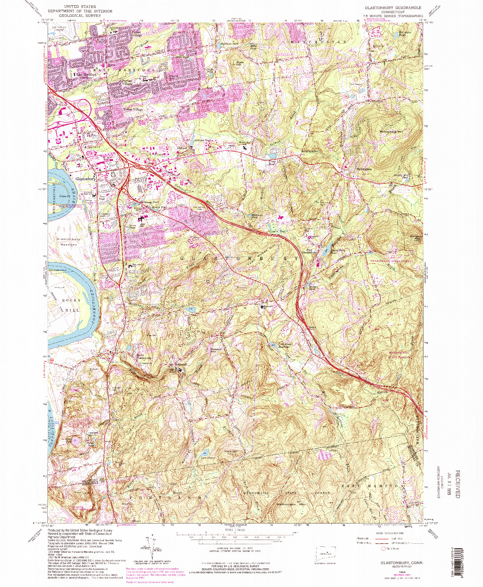 USGS 1:24000-SCALE QUADRANGLE FOR GLASTONBURY, CT 1964