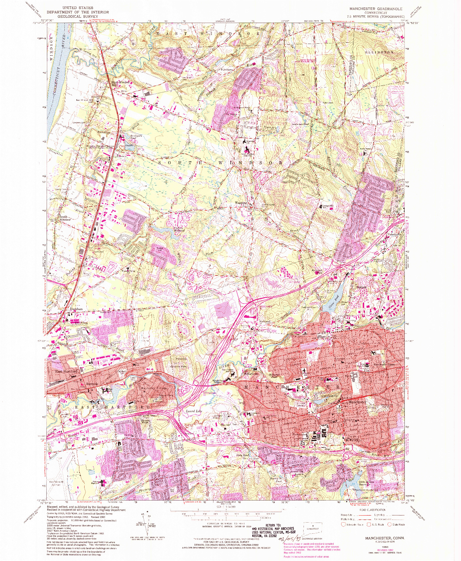 USGS 1:24000-SCALE QUADRANGLE FOR MANCHESTER, CT 1963