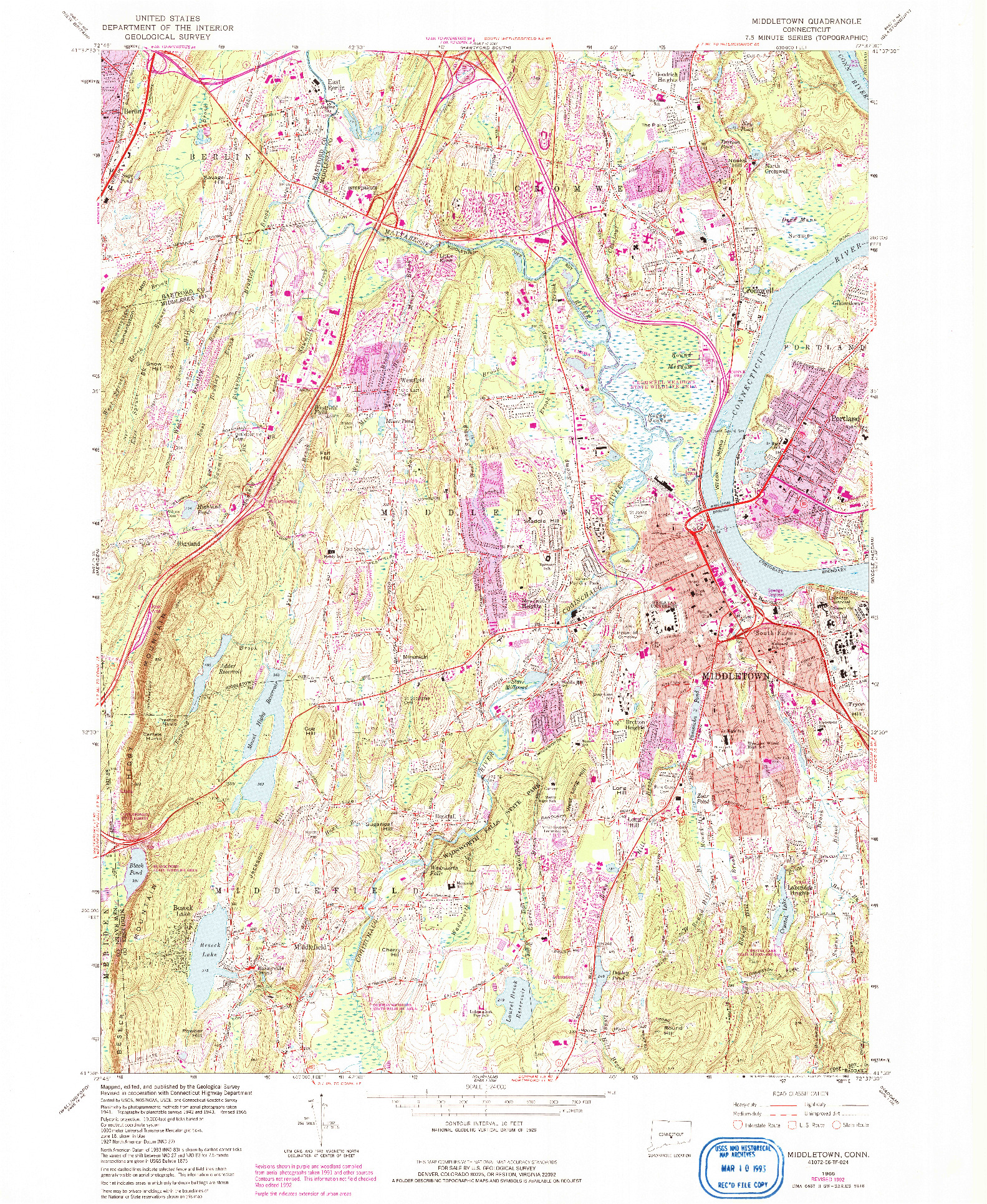 USGS 1:24000-SCALE QUADRANGLE FOR MIDDLETOWN, CT 1965